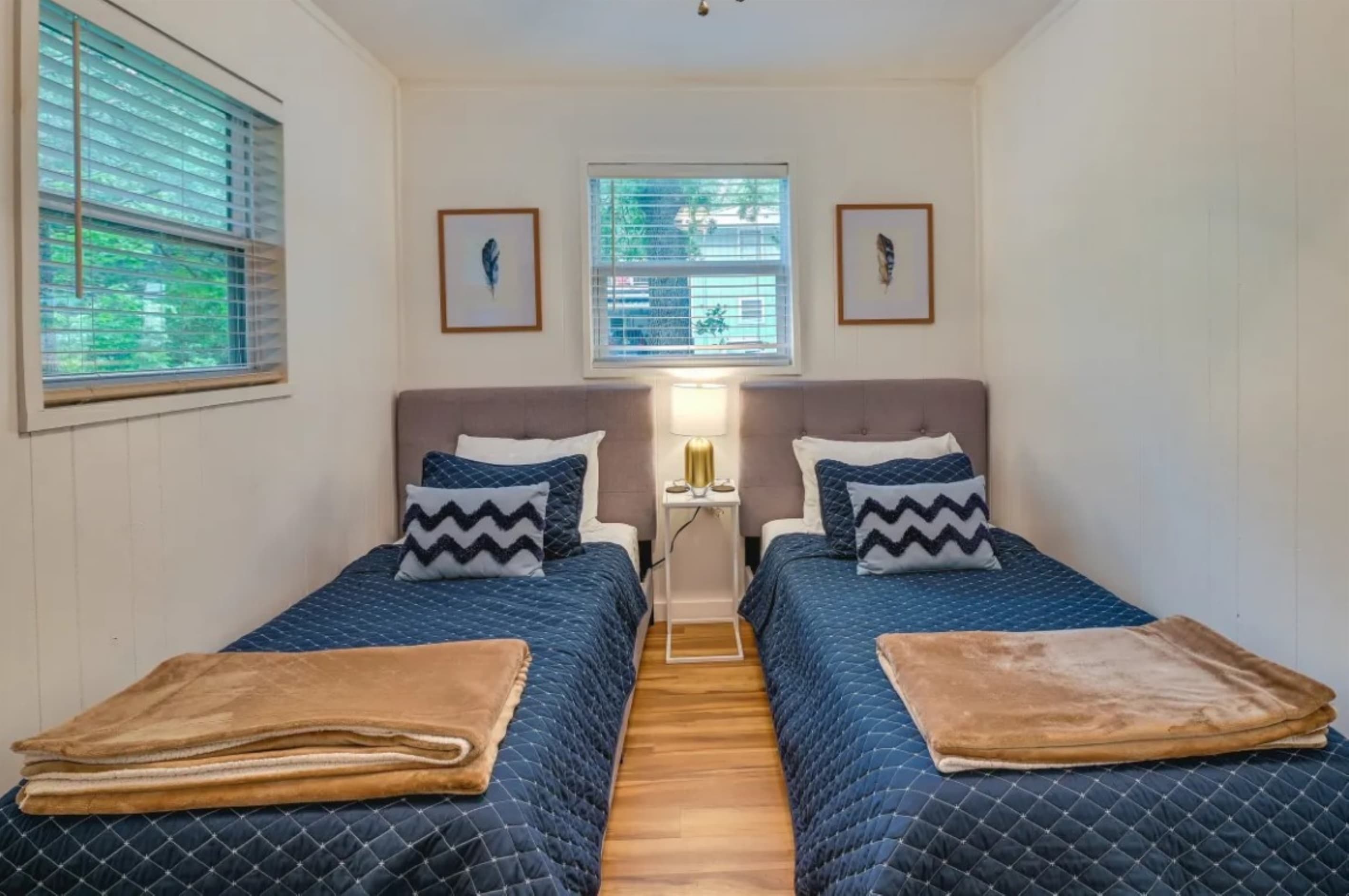 2nd Bedroom Downstairs | 2 Twin XL Beds | 50" Roku TV with Hulu Live TV