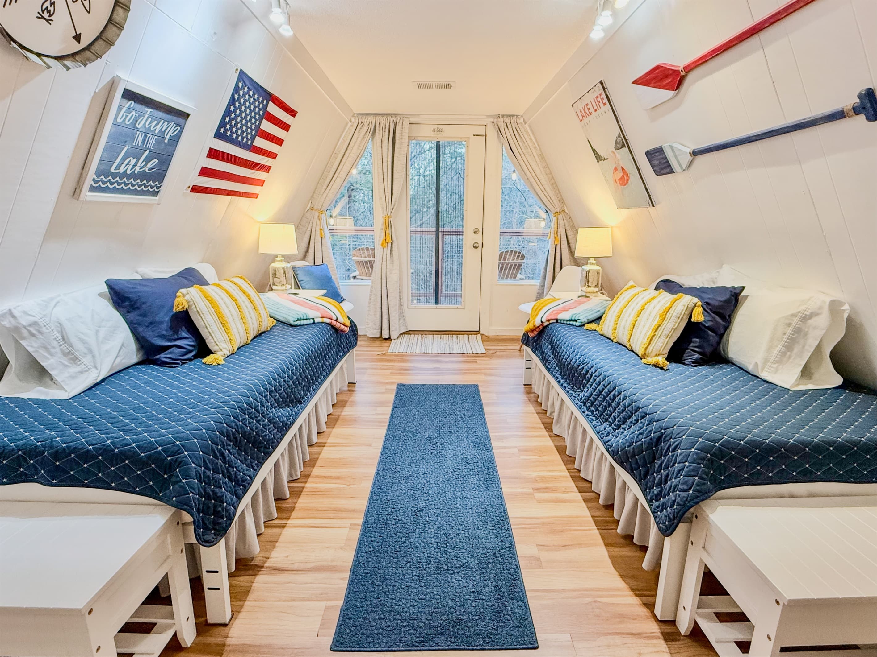 Upstairs Bedroom | 2 Twin XL Beds | Balcony | Closet Available for Guest Use