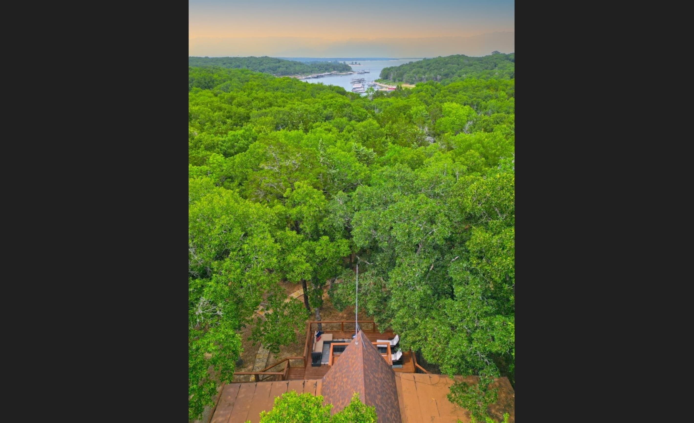 Arial View of the Property & Woods | Wooded Area with Hiking Trails On-Site | Walk to Lake Overlook (0.1 mile)