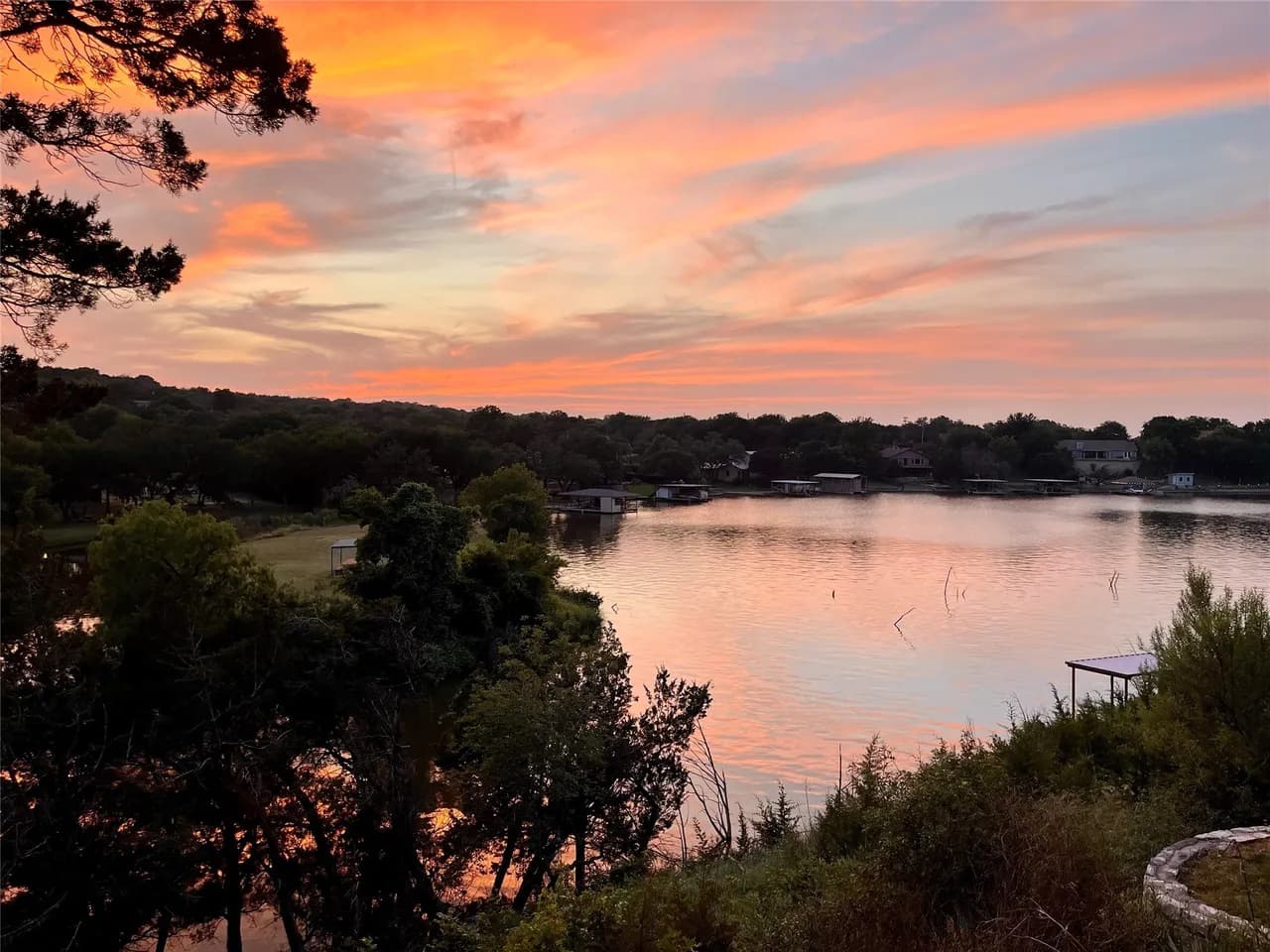 Colorful evening sky over the lake.