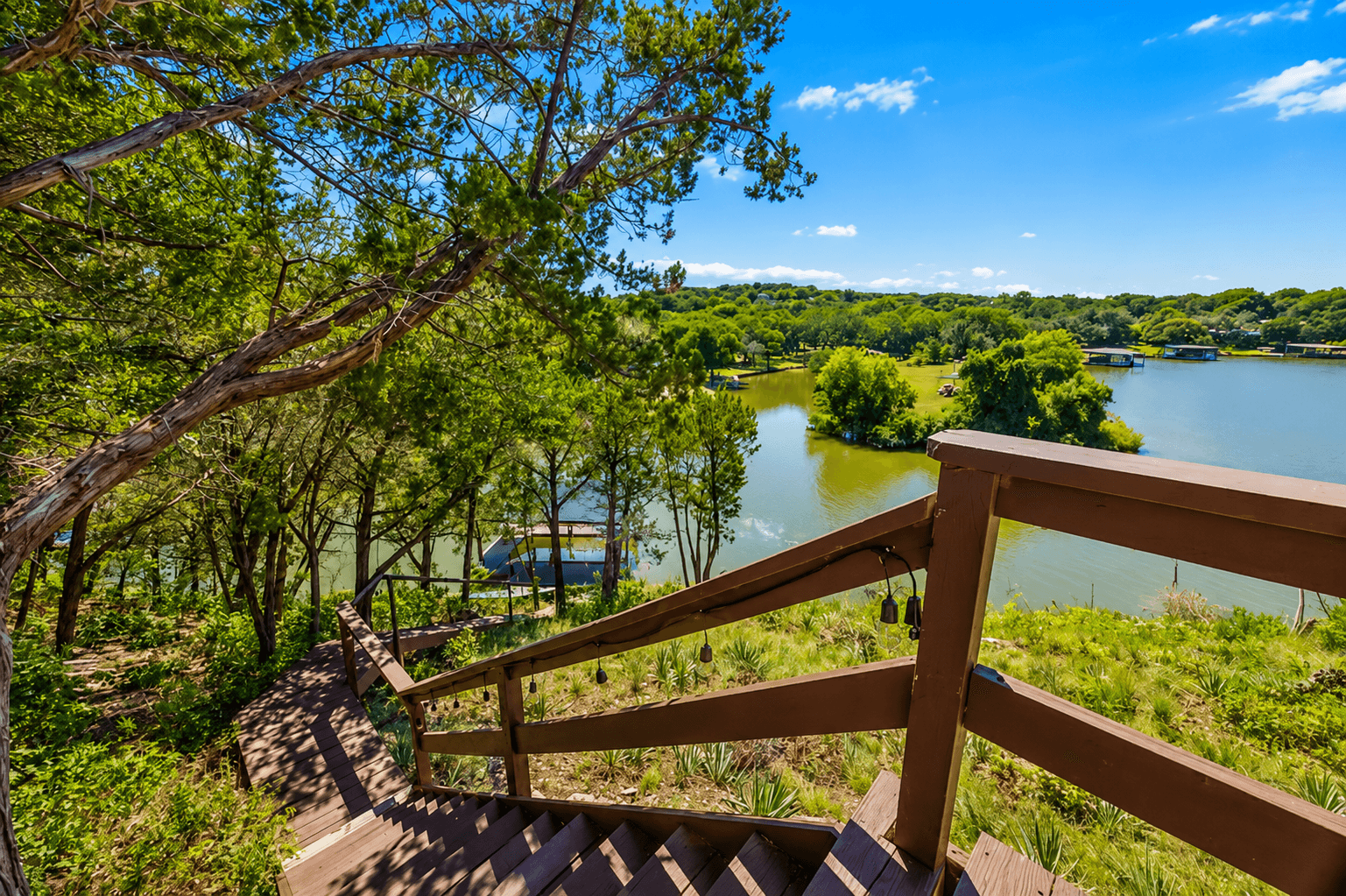 Private stairs leading from the home to the lake and dock.