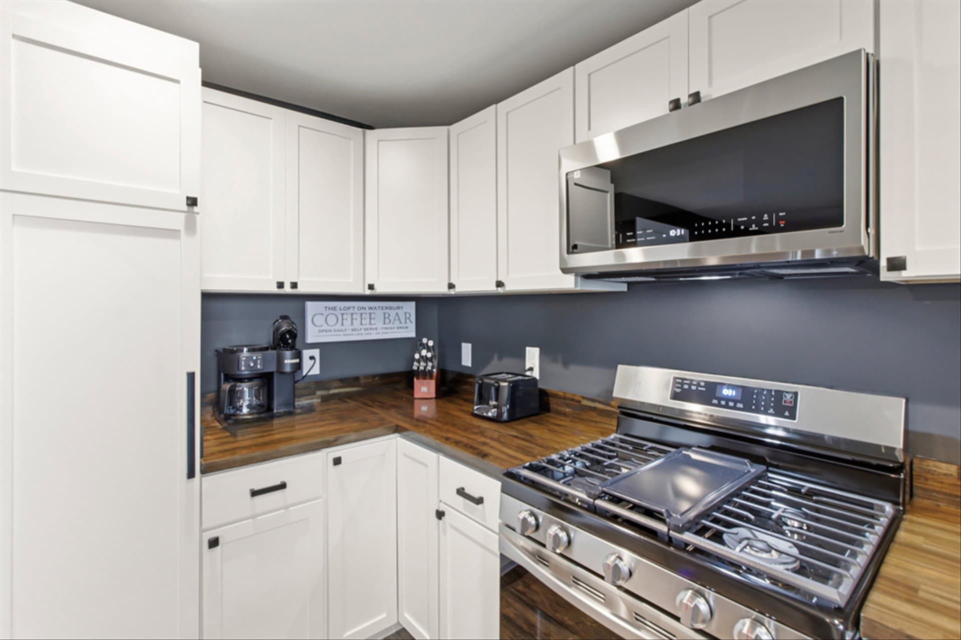 The Loft on Waterbury - Coffee Bar with a dual pot Keurig coffee maker