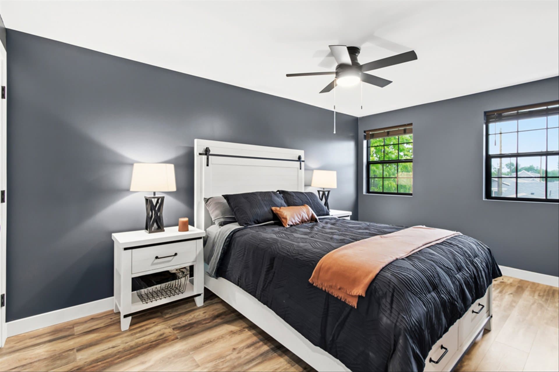 The Loft on Waterbury - Primary Bedroom with end tables and drawer storage