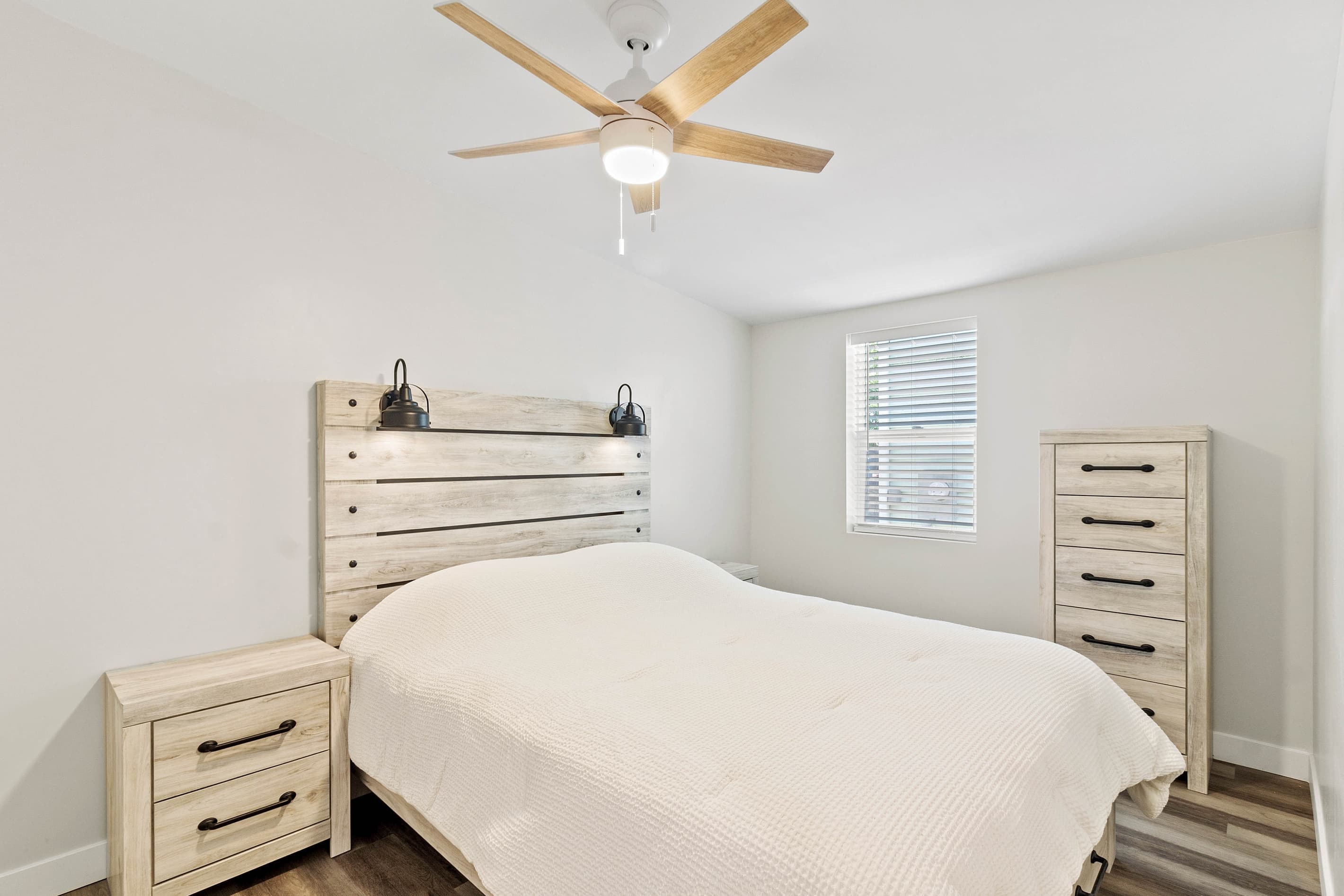 The Waterbury Way - Second BR Queen Bed with Built-In Reading Lamps, Dresser and Closet