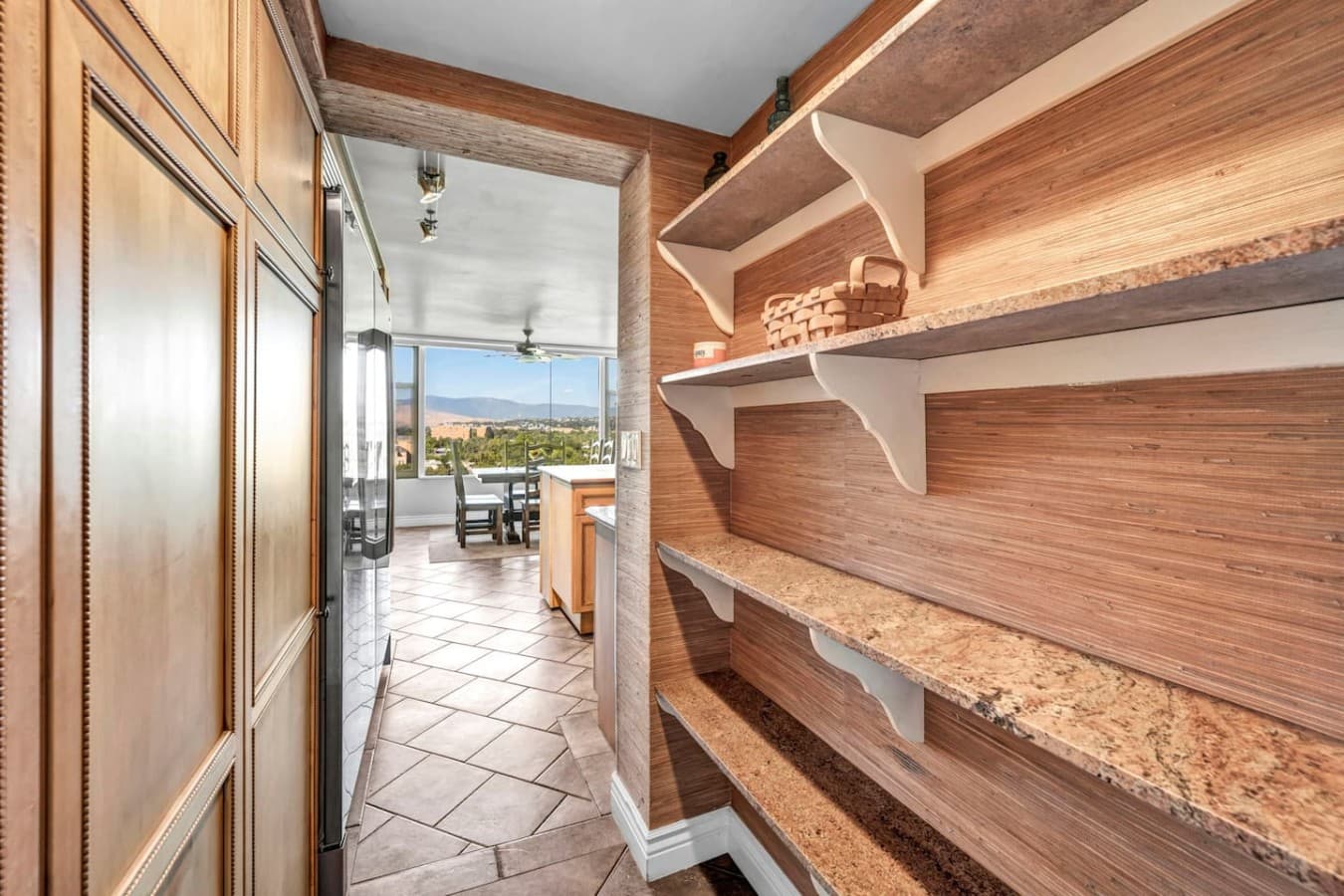 Convenient built-in shelving keeps everyday essentials within easy reach.