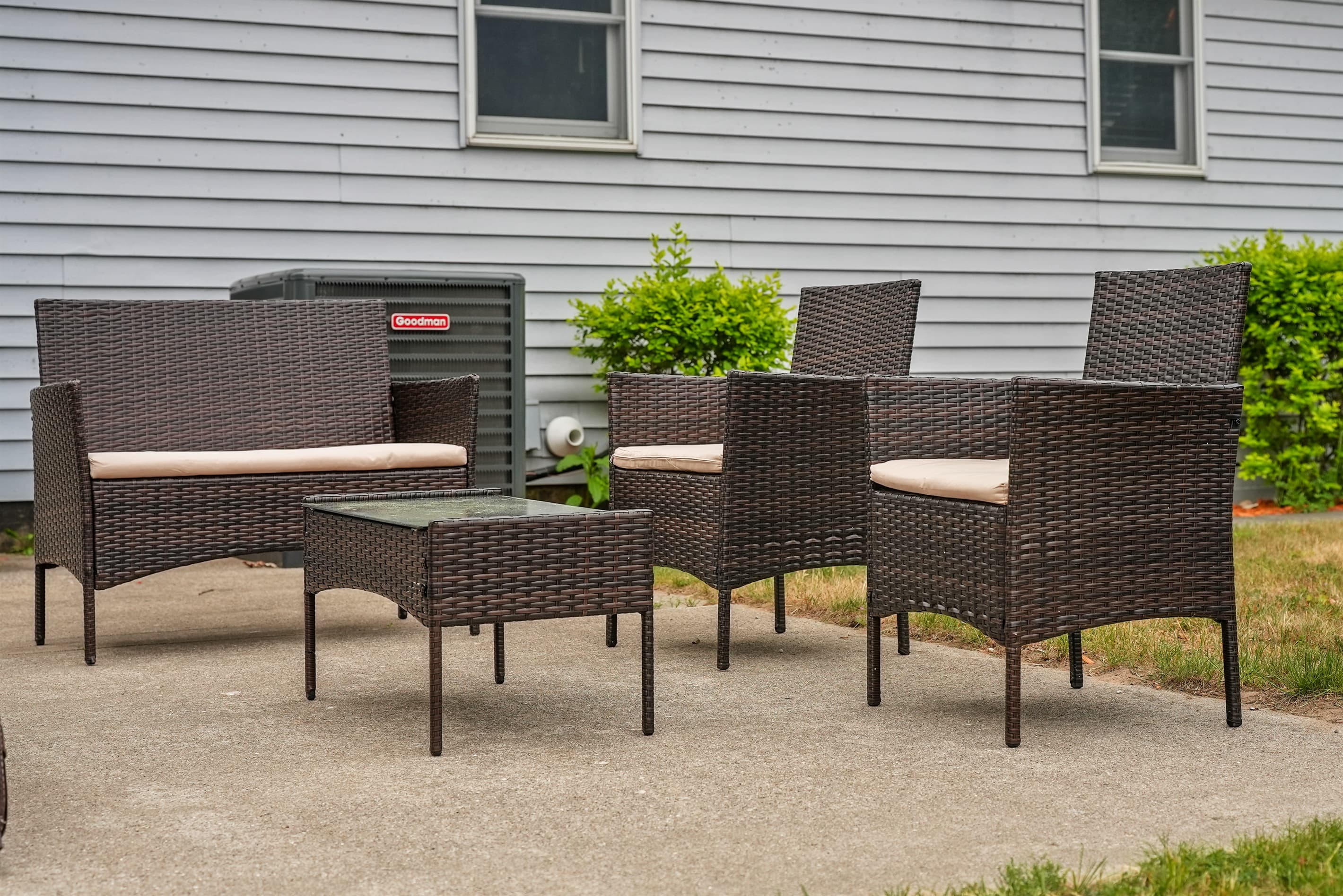 Outdoor Lounge: Relax in style with plush seating and a glass-topped table for evening chats!