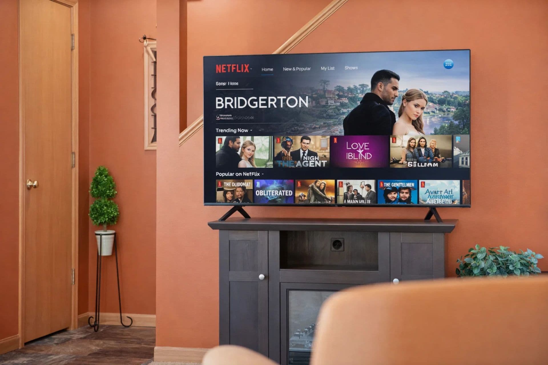 Living Room: Dive into entertainment with striking decor and a spacious TV for your viewing delight!
