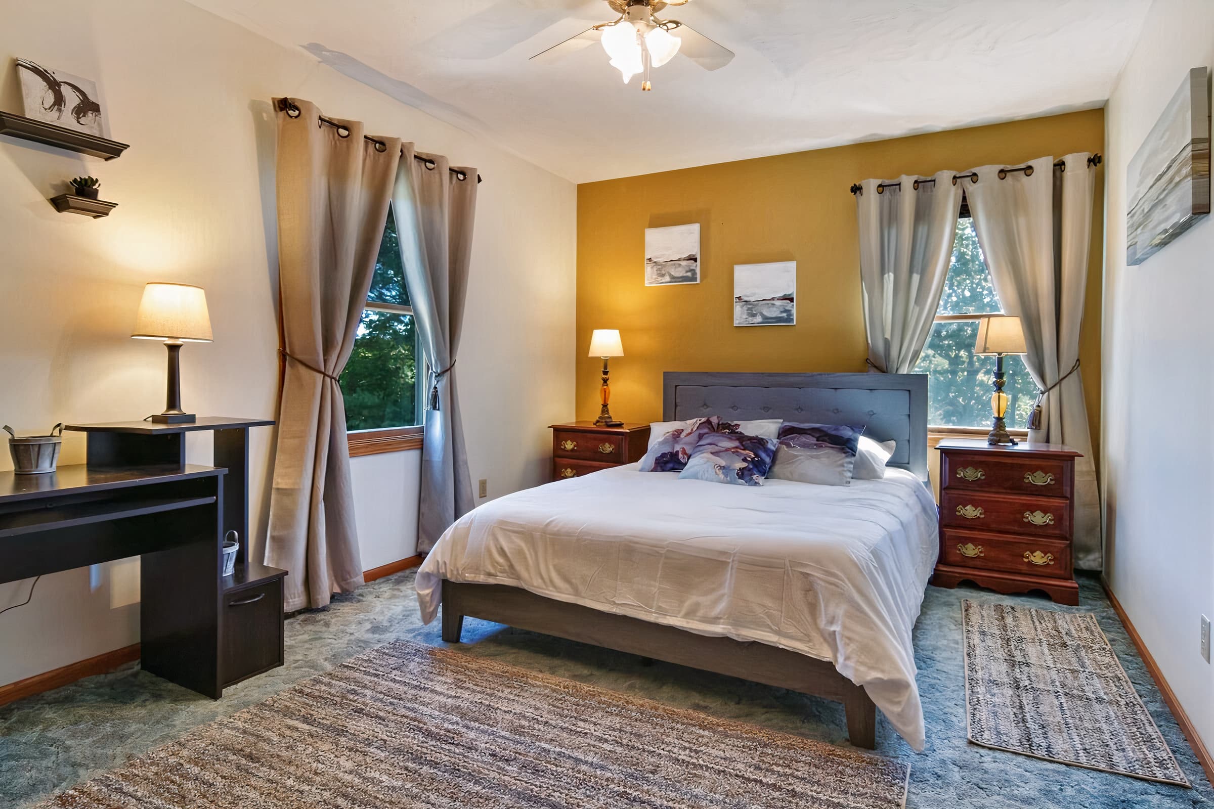 Serene Bedroom: Bright spaces with a queen bed, stylish decor, and tranquil views await you!