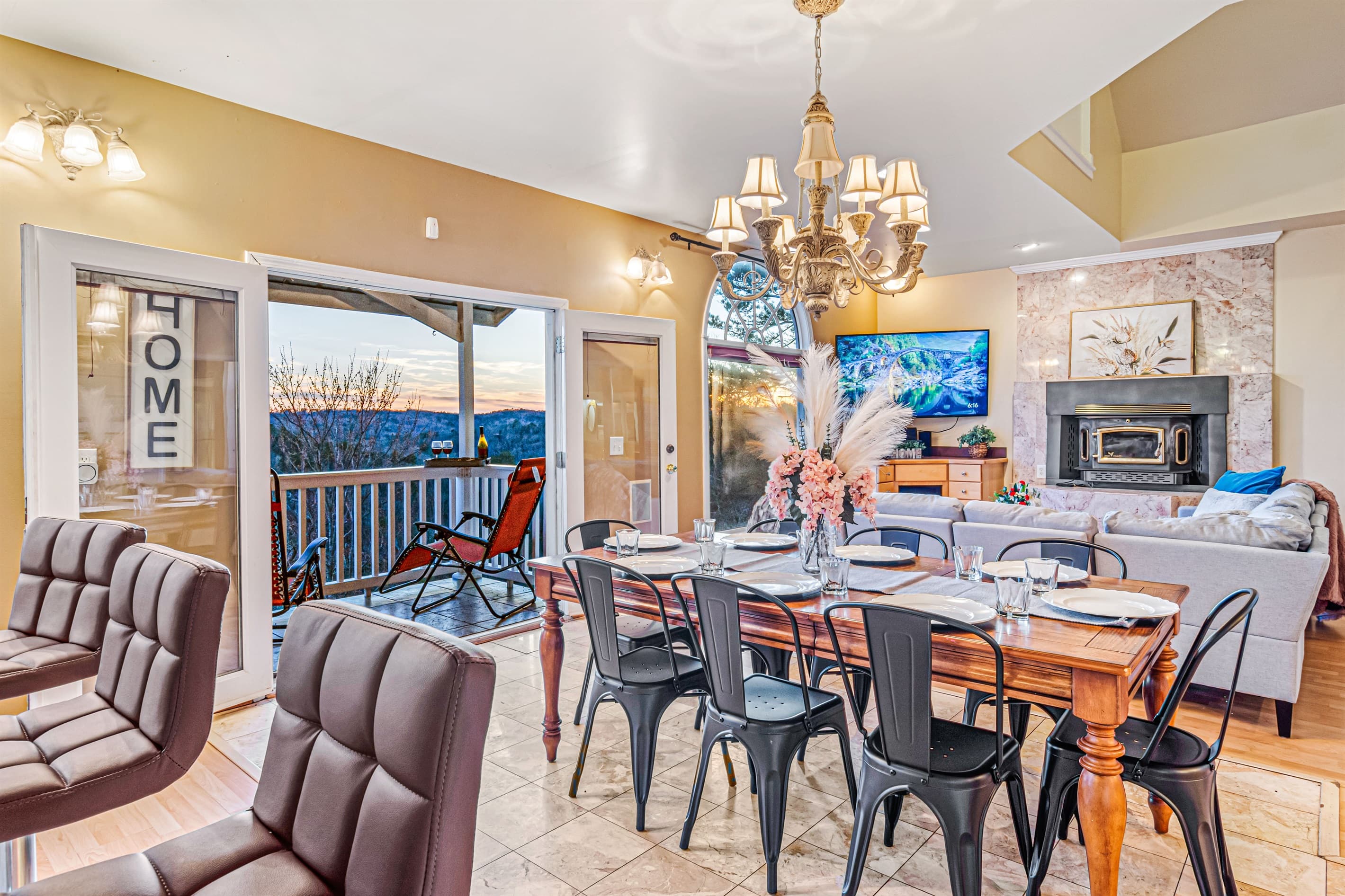 Dining Area: Dine with a view! Sunlit space featuring elegant decor and direct patio access.