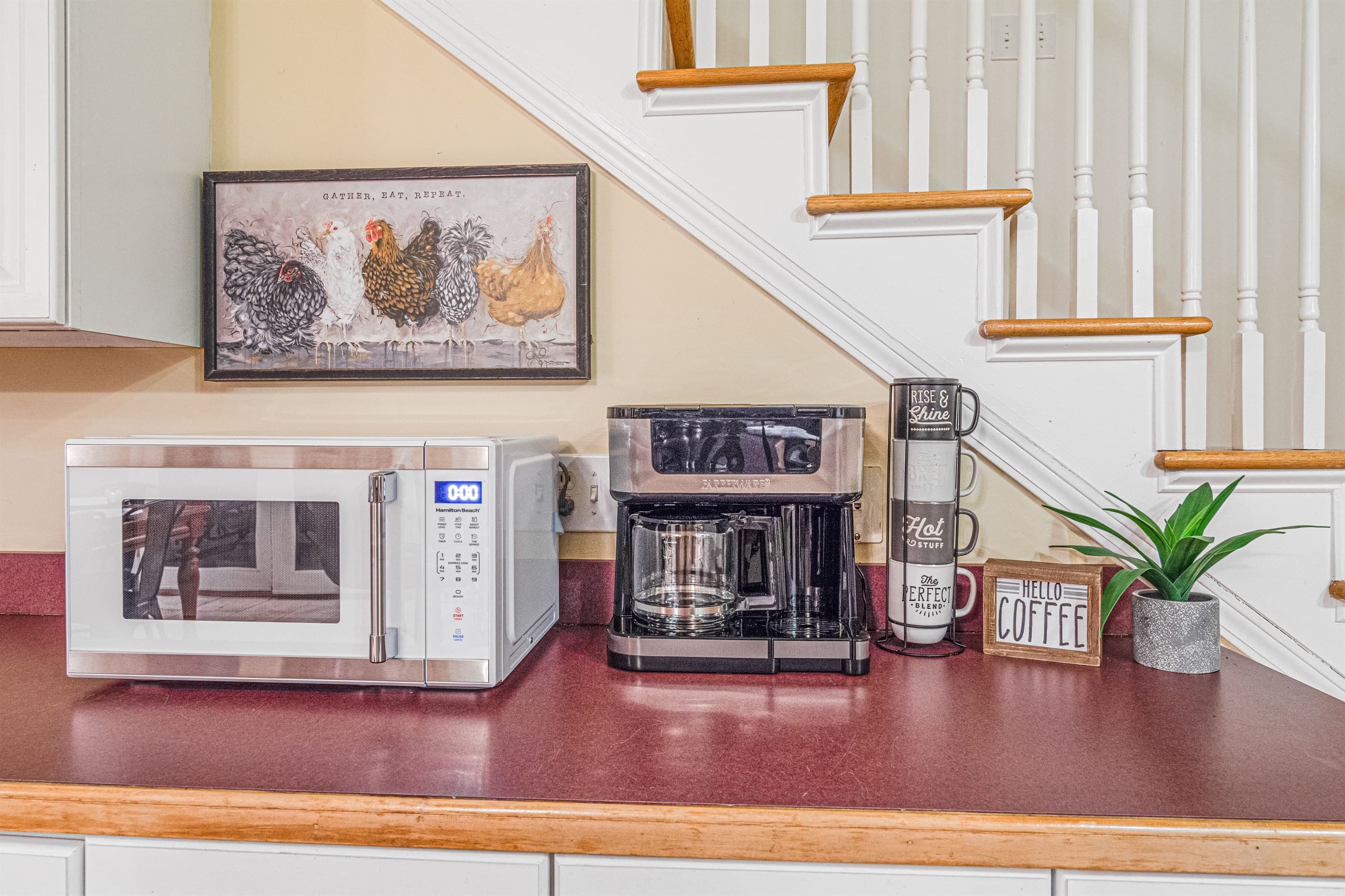 Sip a cup of coffee and watch the sunrise! Kitchen Nook: Brew your morning magic in a bright, inviting culinary space!