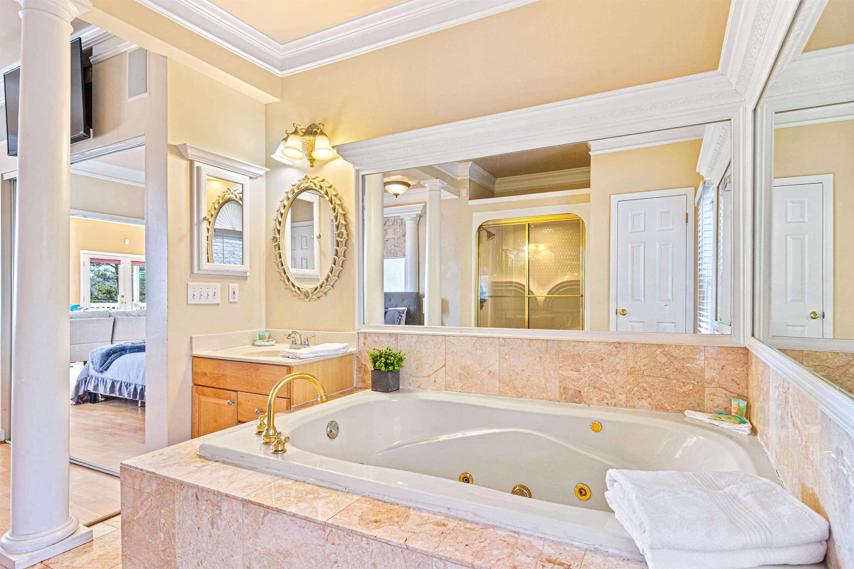 Jacuzzi tub in the bathroom with the main bedroom