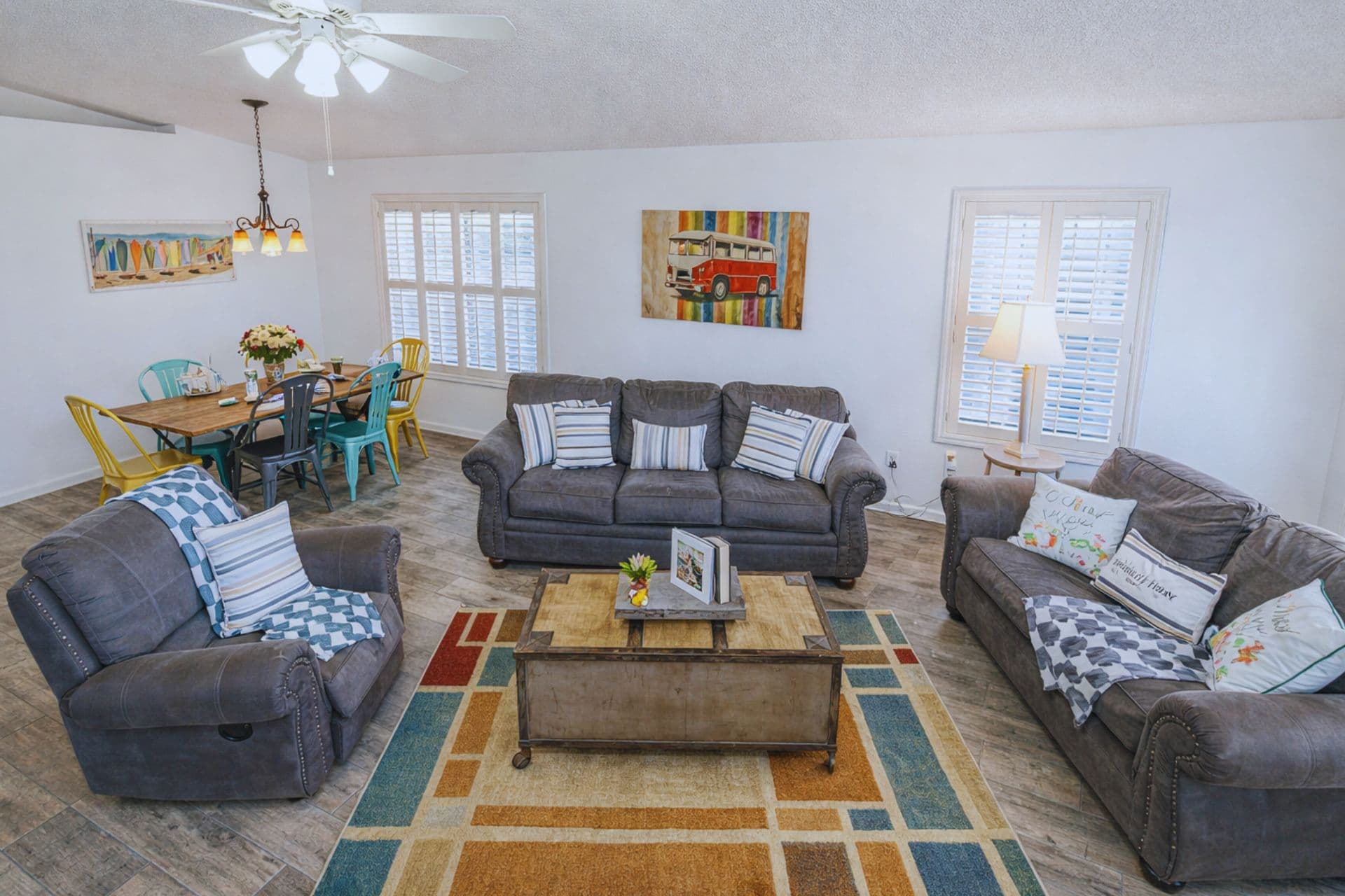 Living Room: Bright and airy space with fun decor, perfect for relaxation and gatherings!