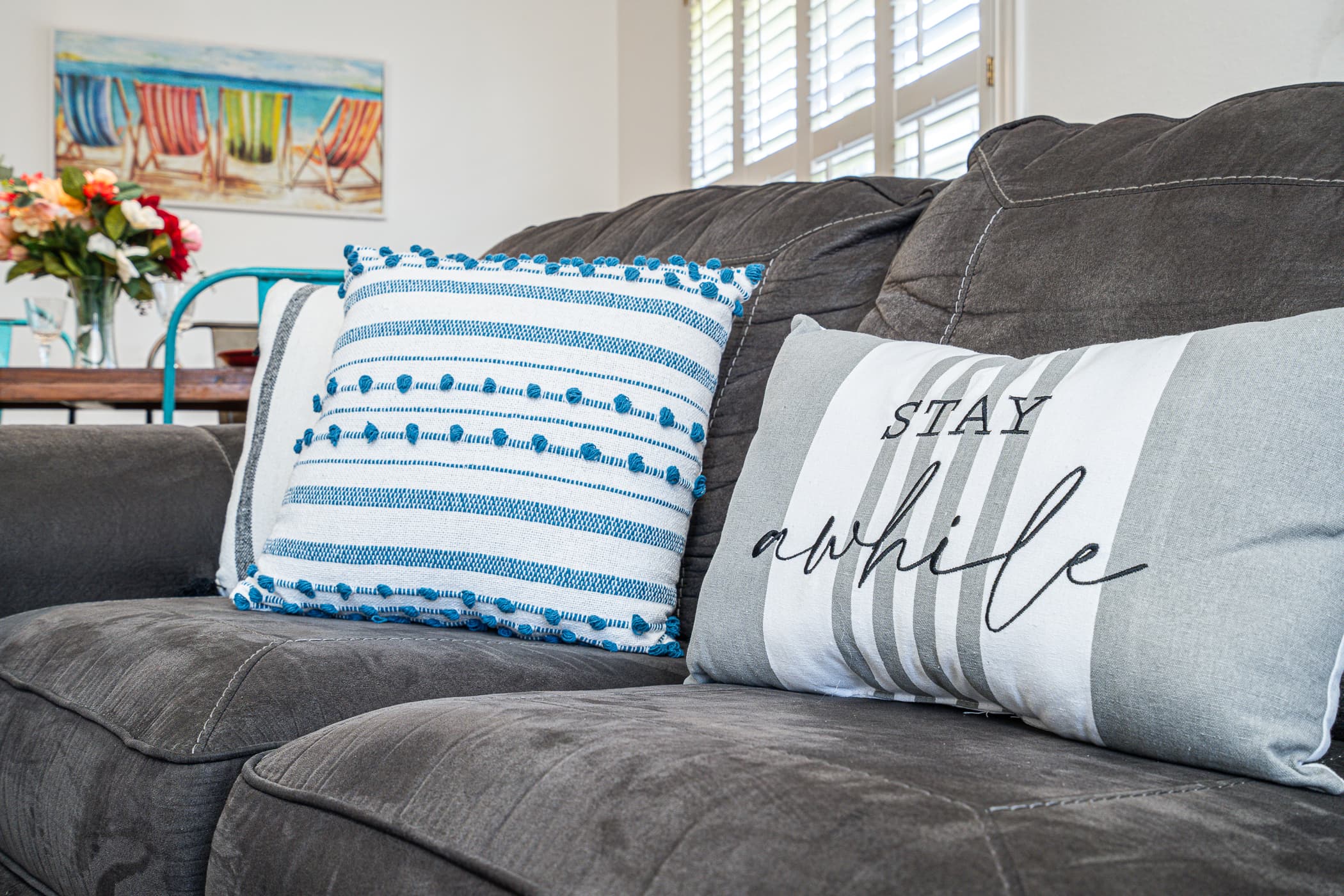 Queen Sofa sleeper bed in lLiving Room plus Vibrant decor and plush seating invite you to relax and unwind after beach adventures!