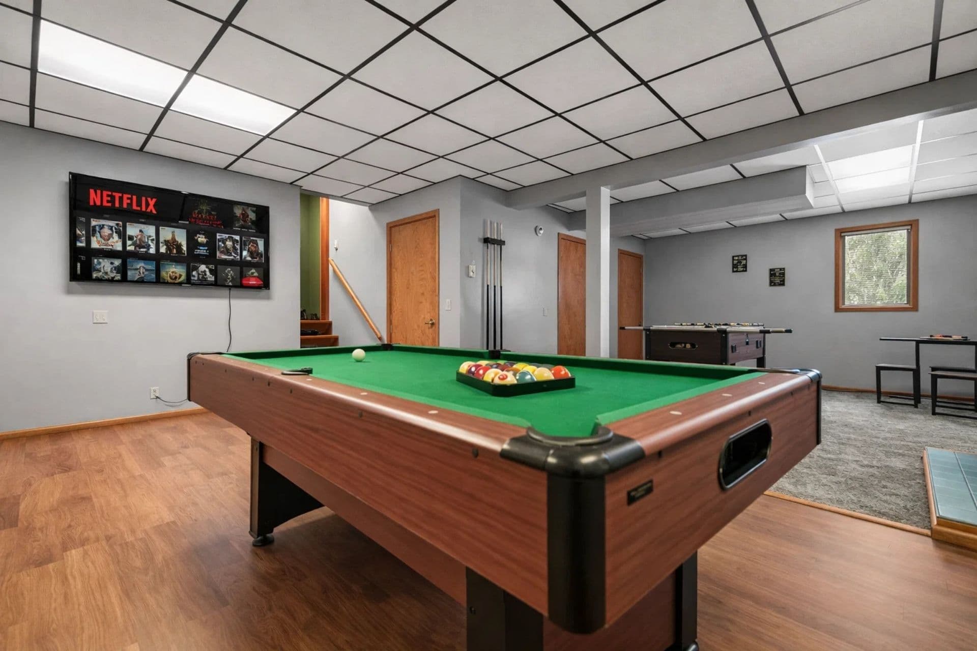 Game Room: Challenge friends to a match in this vibrant space with a pool table and foosball!