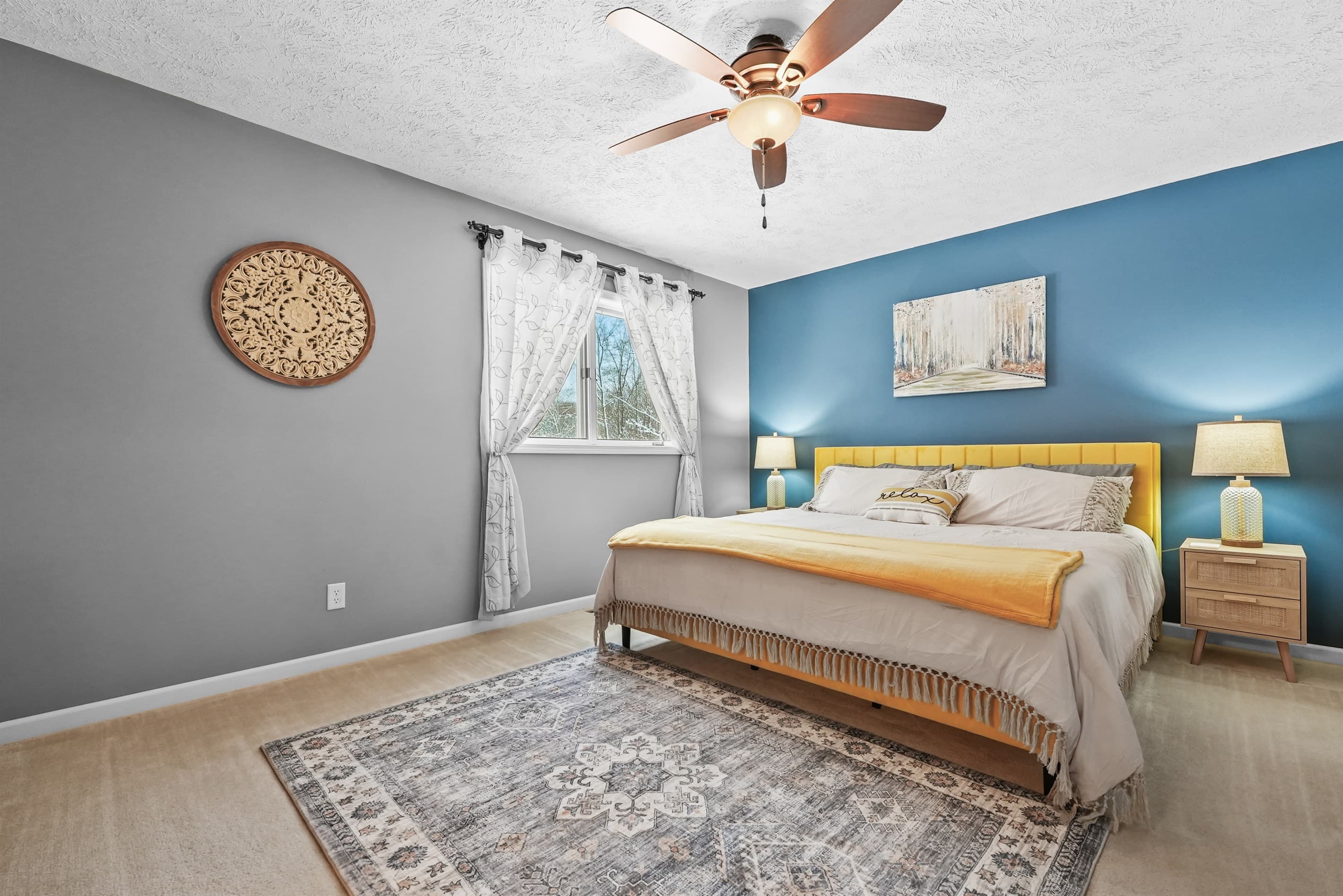 Master Bedroom: Bright colors and plush comfort await for your perfect getaway dreams!