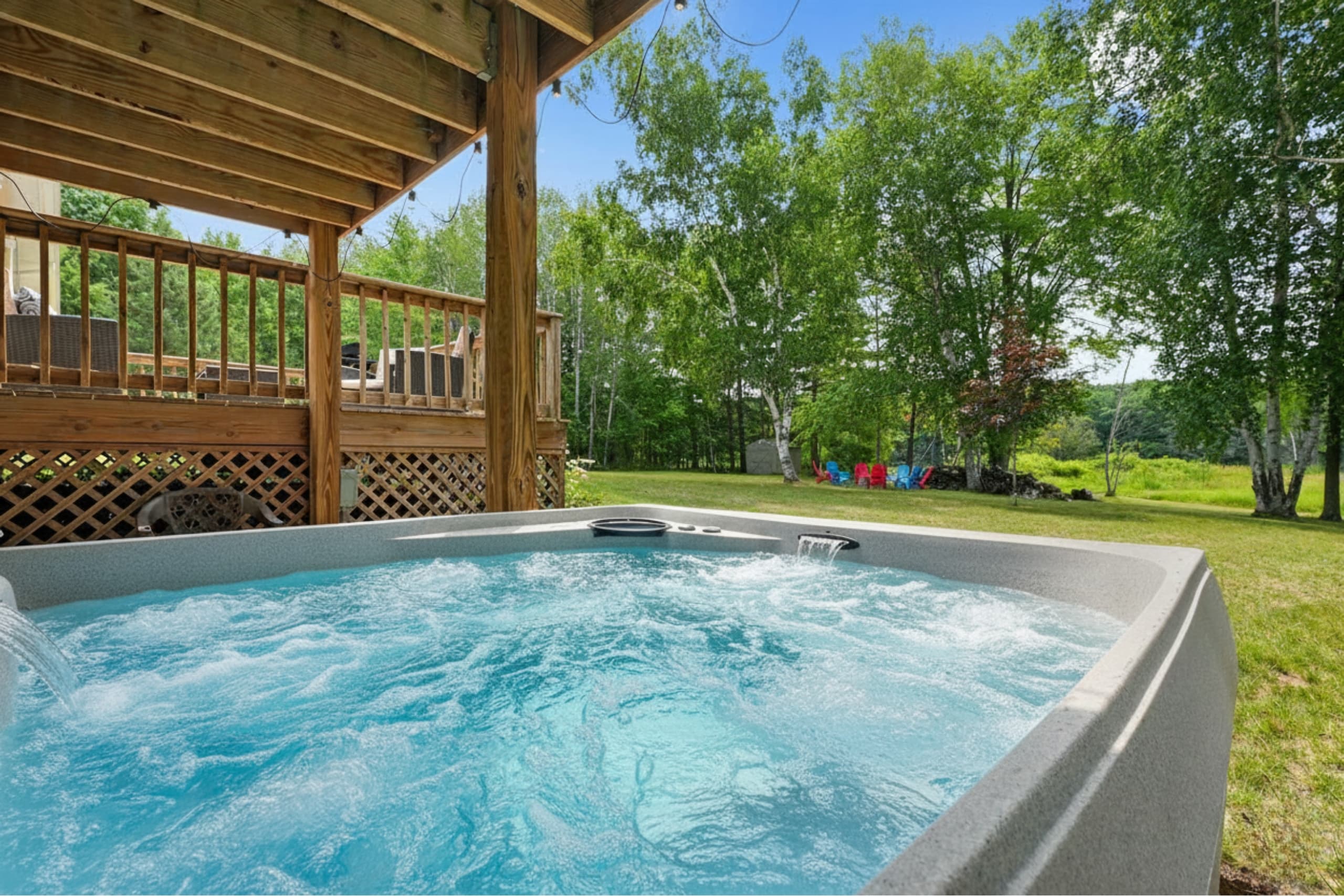 Hot Tub Retreat: Unwind in our bubbling hot tub surrounded by nature's tranquility!