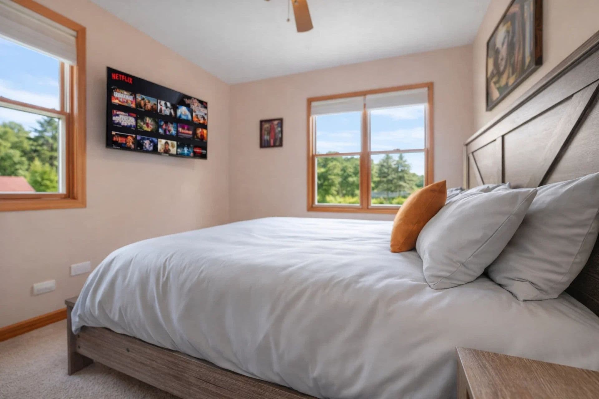 Main Bedroom: Relax in style with a king bed, modern decor, and beautiful nature views!