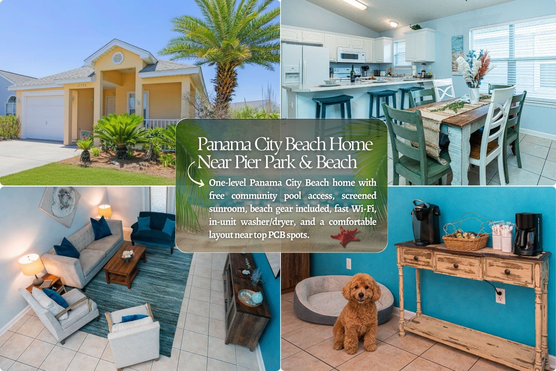 Embrace beachside living with palm trees and a welcoming porch!