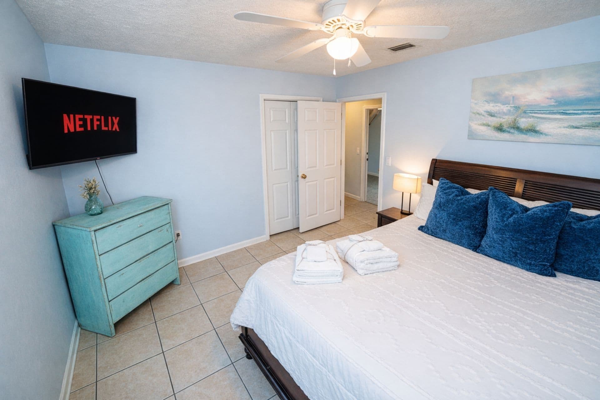 Bedroom with Queen bed and flat screen TV