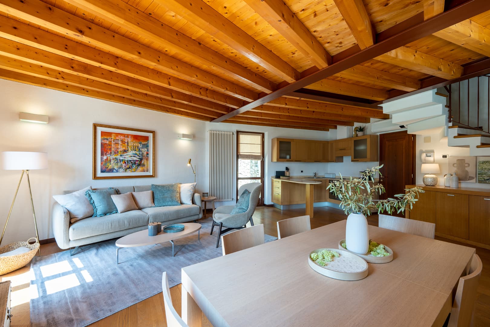 Living room in the annex with dining room and kitchen