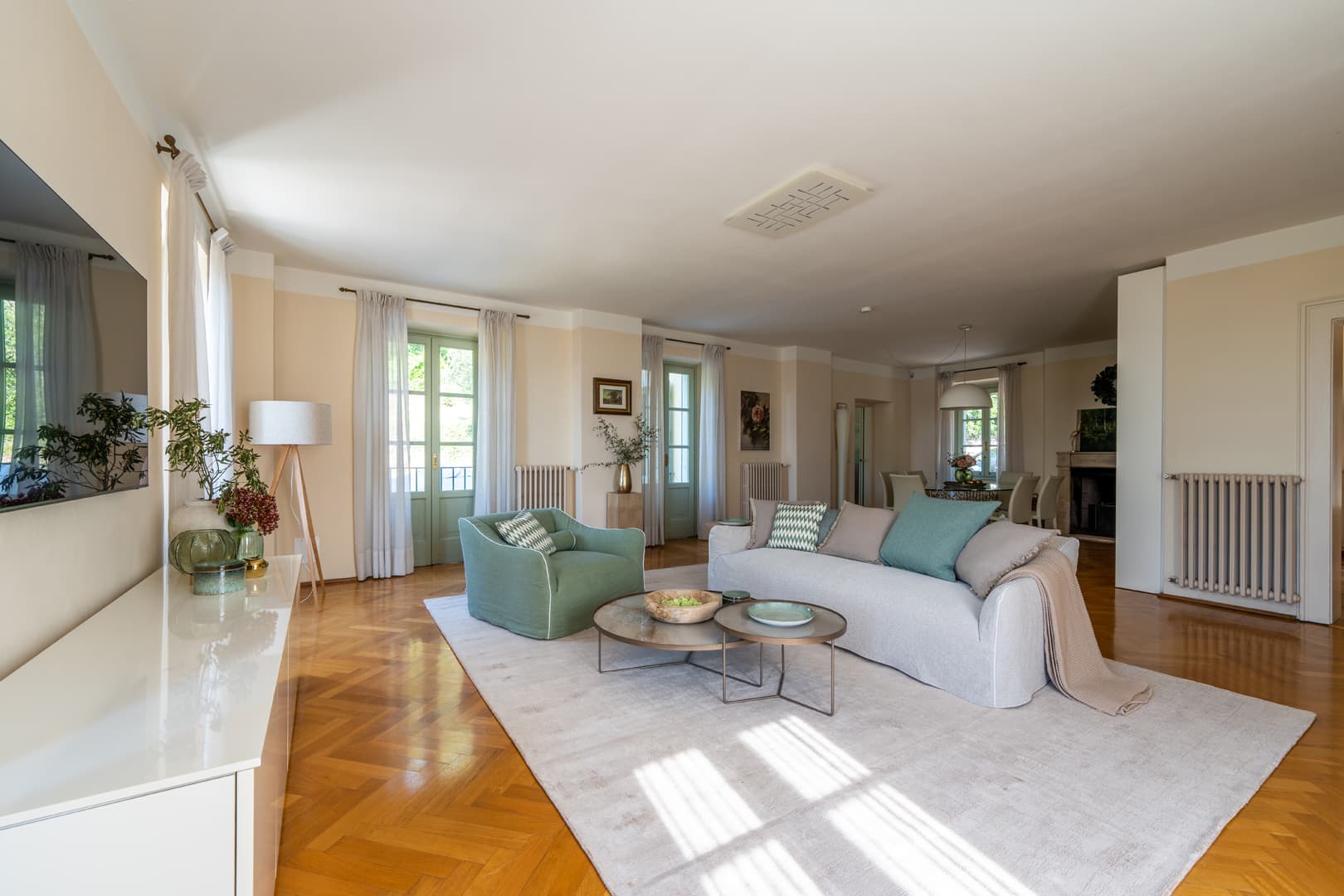 Main living room of superior villa with lake view and open space