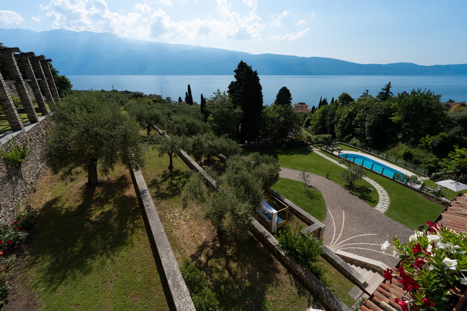 The lemon house from above overlooking the lake 