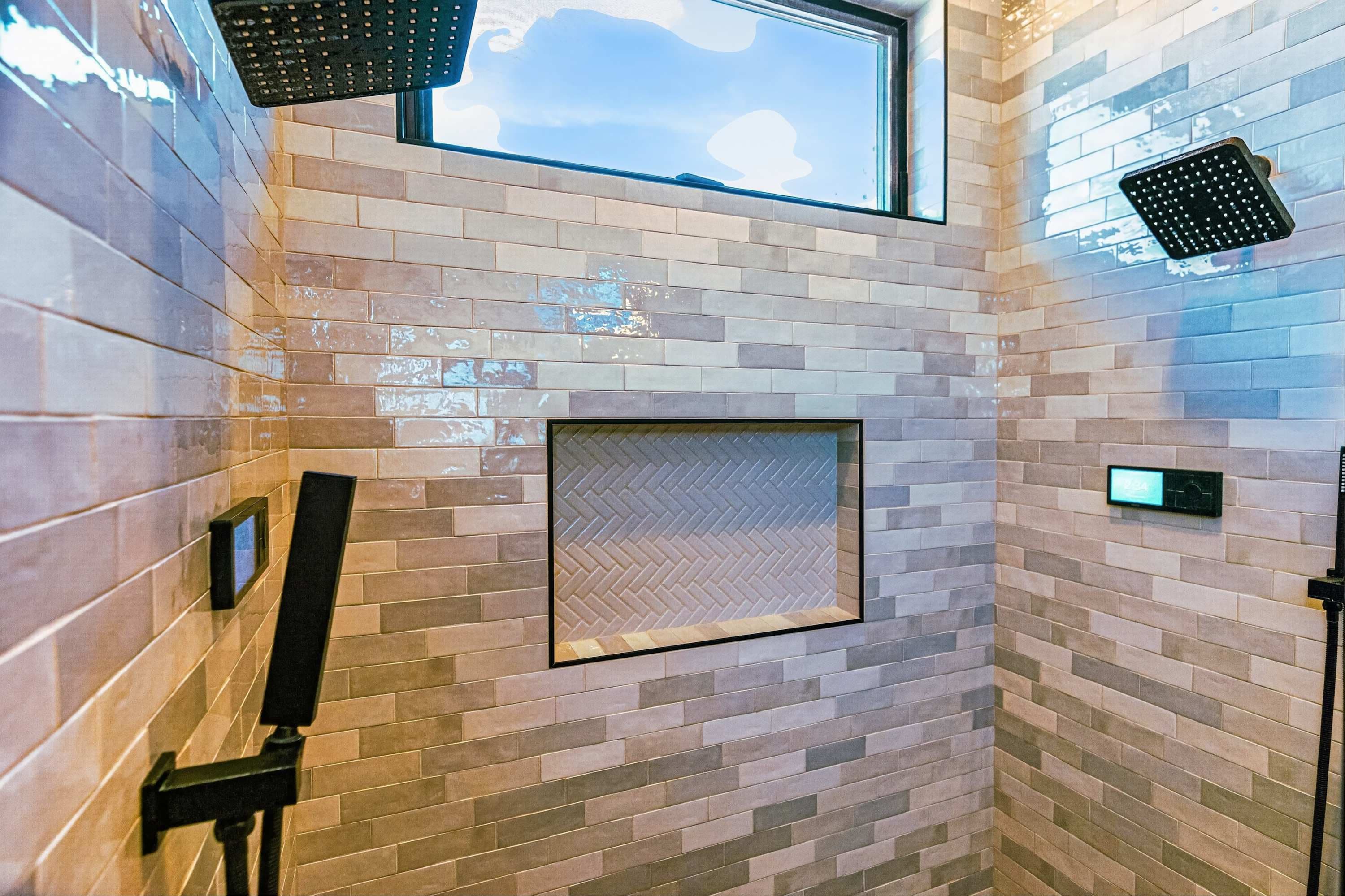 tile shower with controls