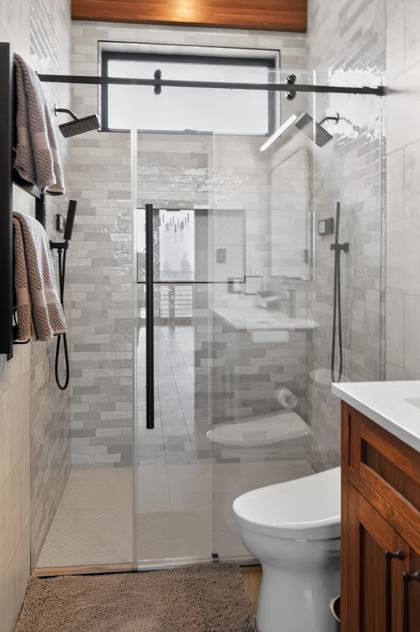shower in tile bathroom