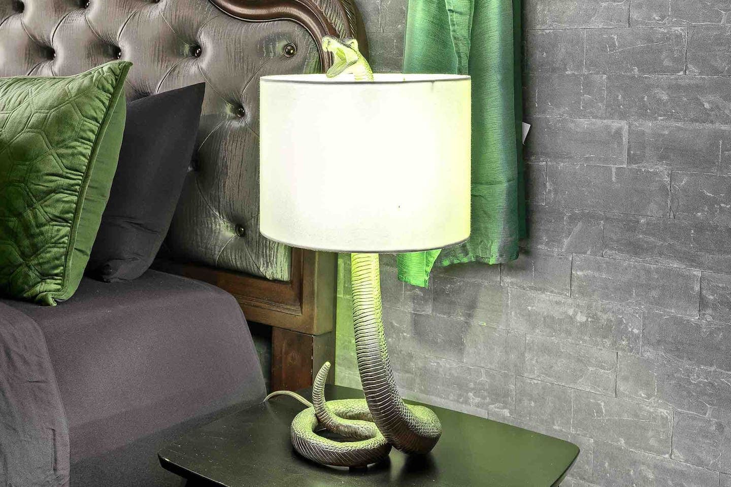 Side lamp for the Slytherin themed bedroom.