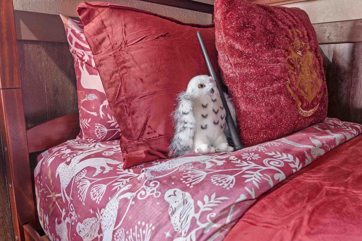 Every bed has its own owl and wand (not to be taken home).