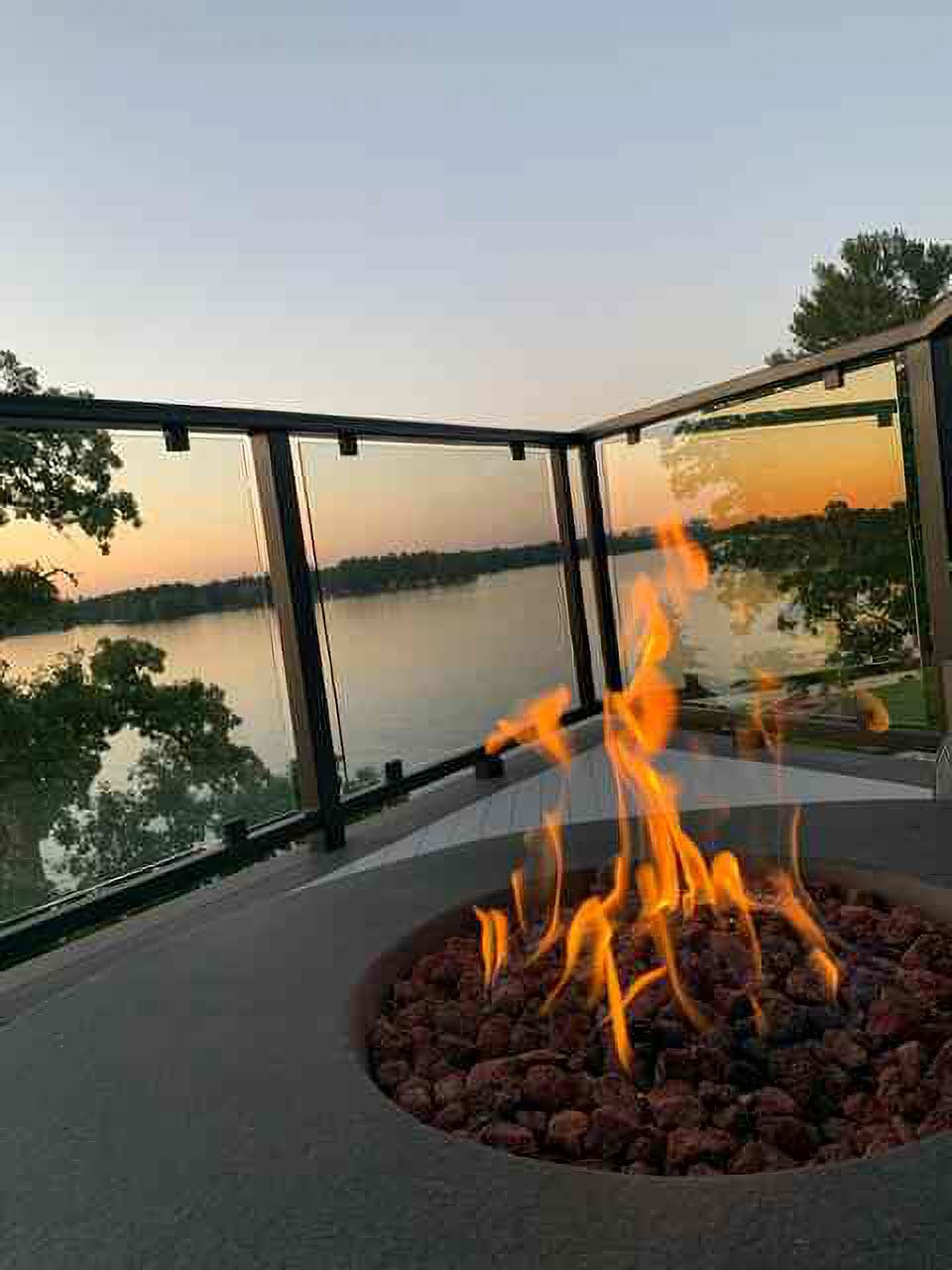 Gas fireplace on rooftop deck overlooking Lake Chetek.
