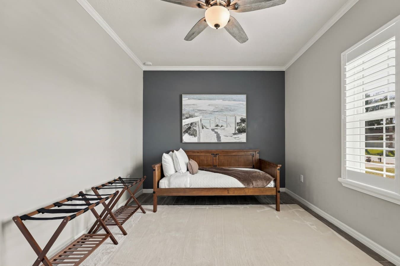 Bedroom three features a twin-size daybed and convenient luggage racks.