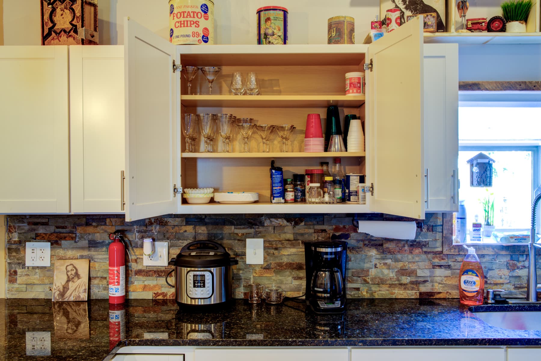 Wine glasses, bourbon glasses, plenty of plastic cups and other necessities