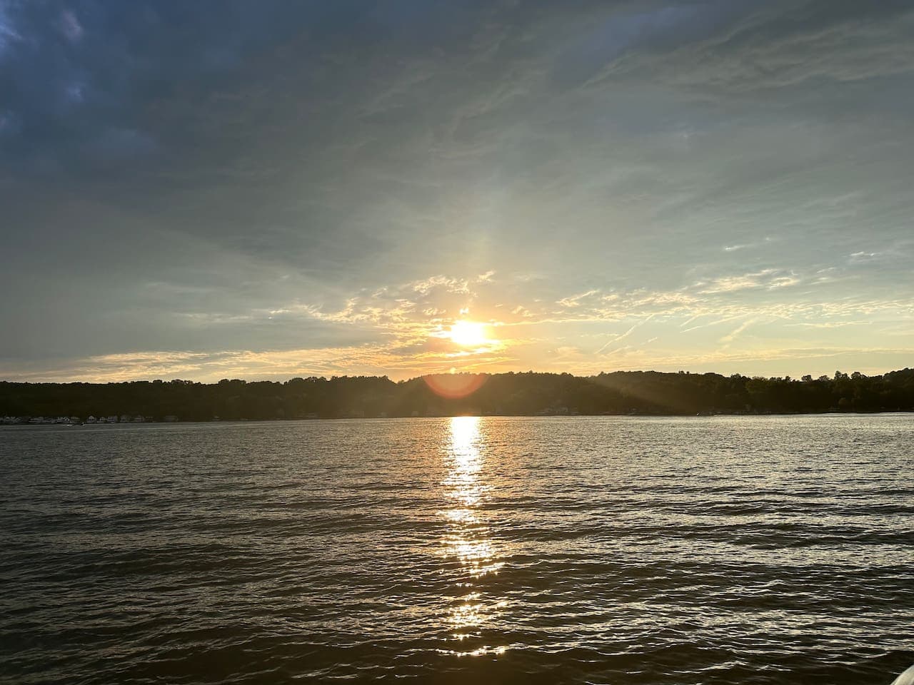Golden sunset reflecting across the lake