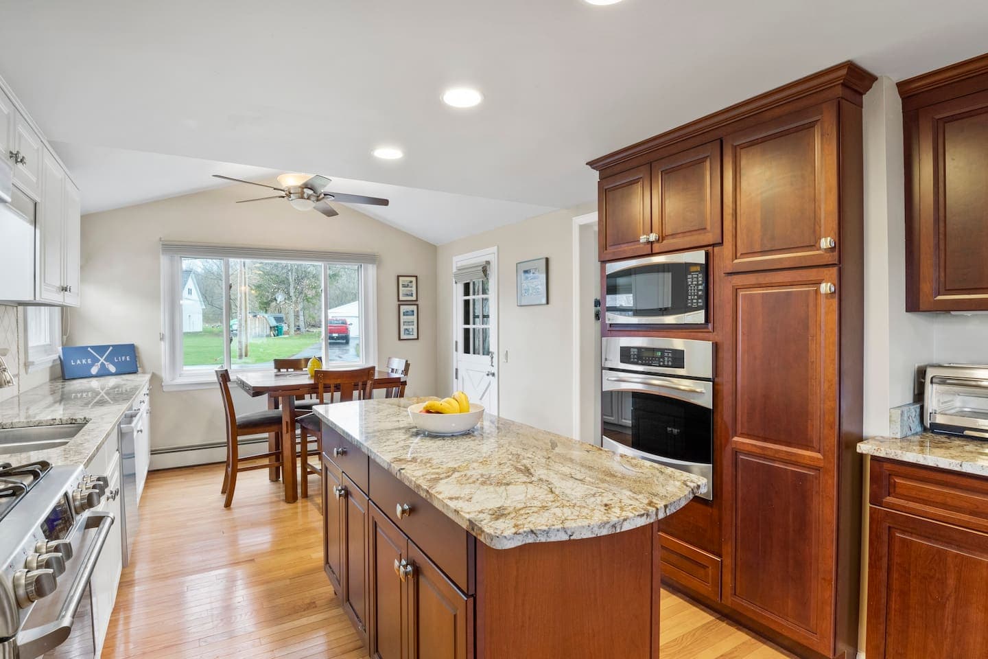 Modern kitchen with marble-topped island