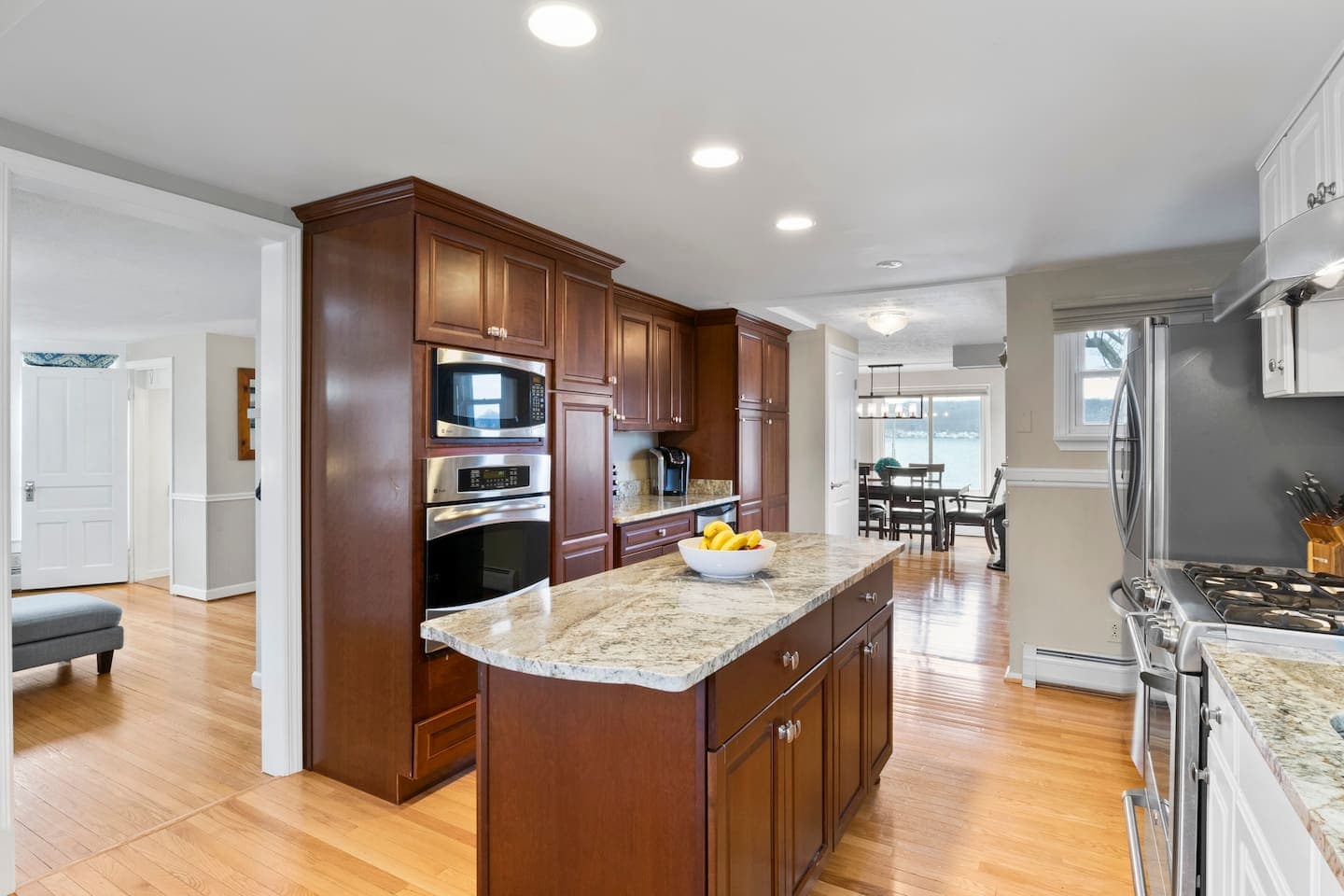 Open kitchen area with adjoining dining area