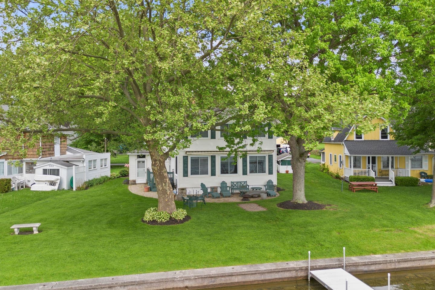 Expansive lawn across from the waterfront