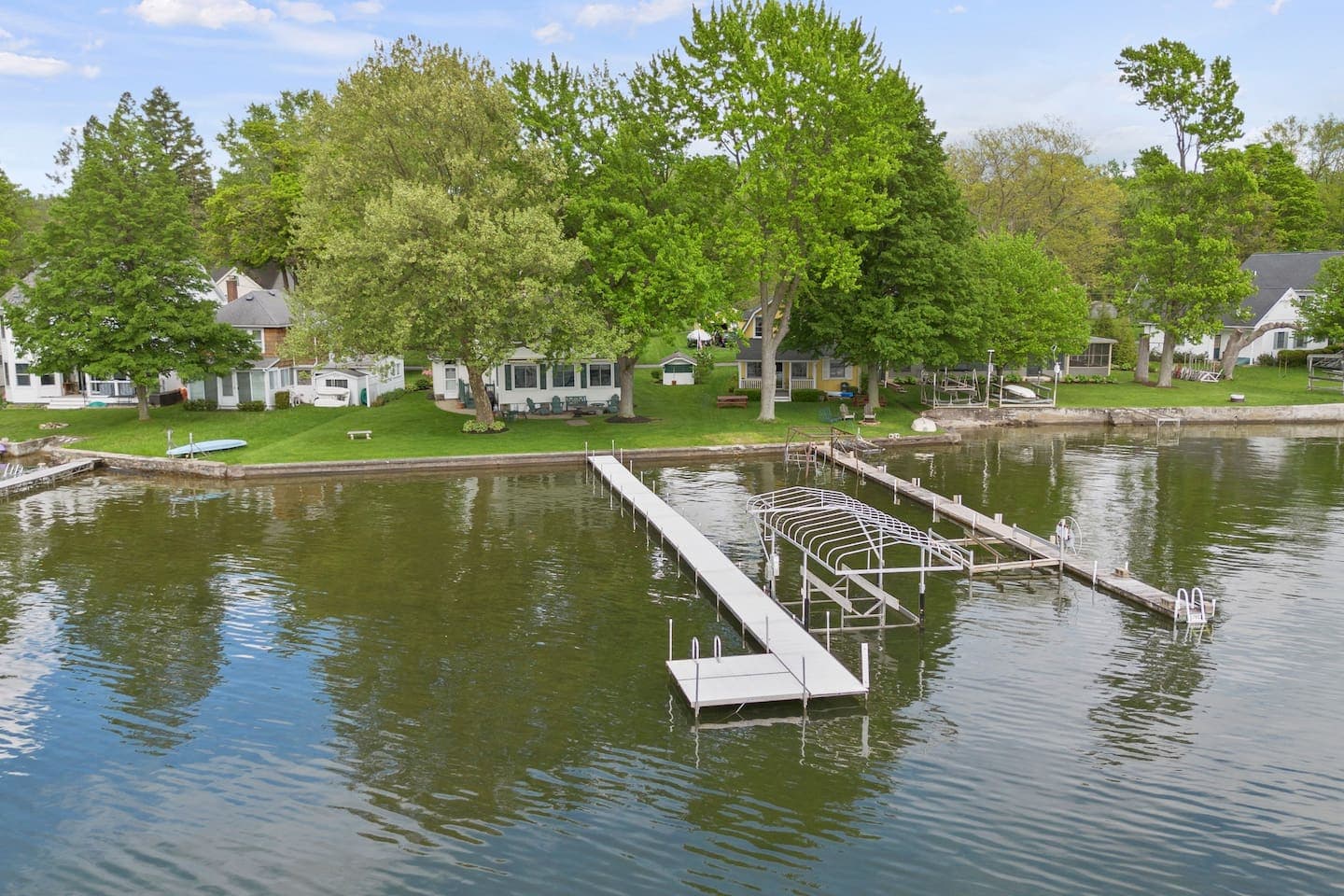 Private dock extending into the lake