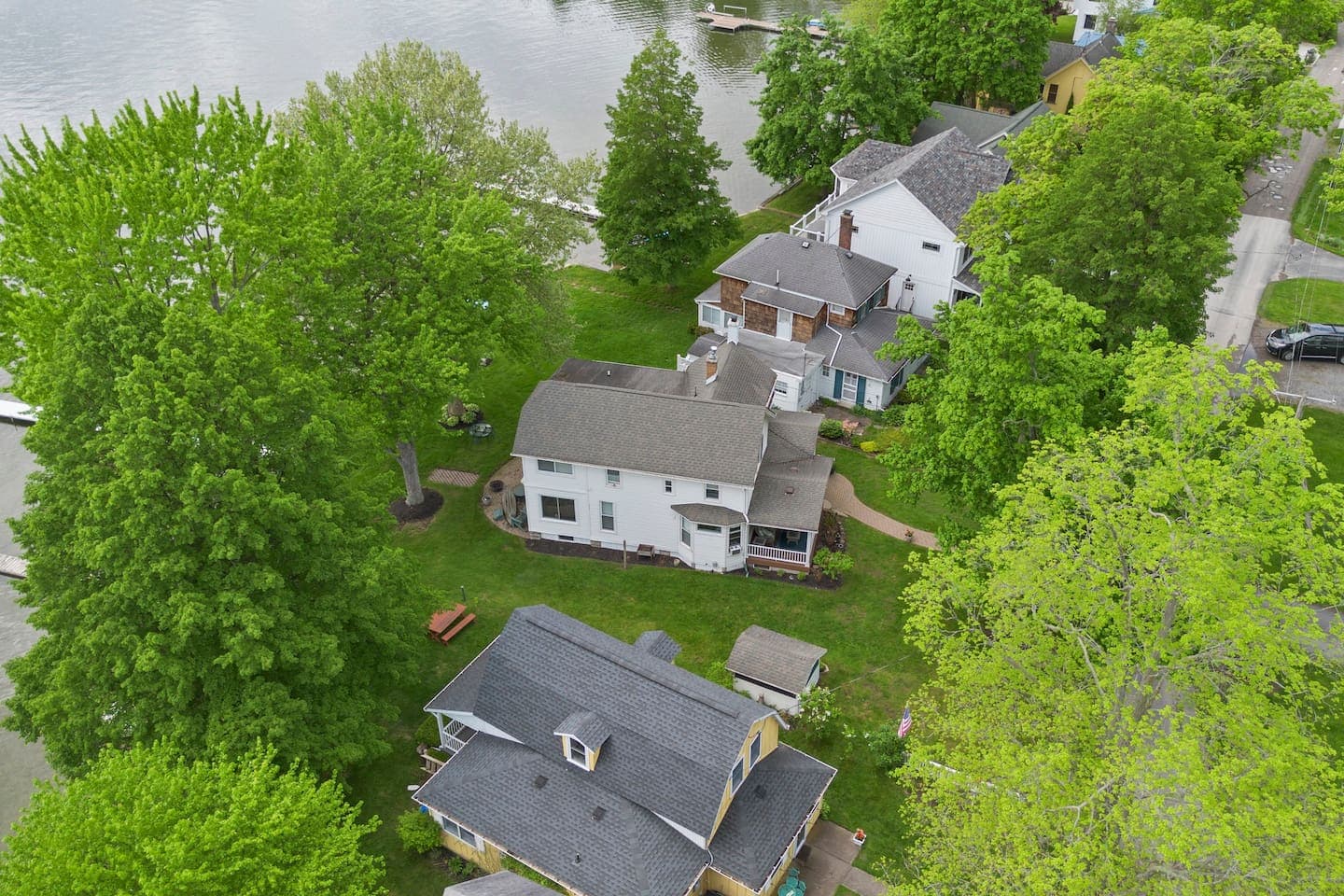 Aerial view of the home near the shoreline