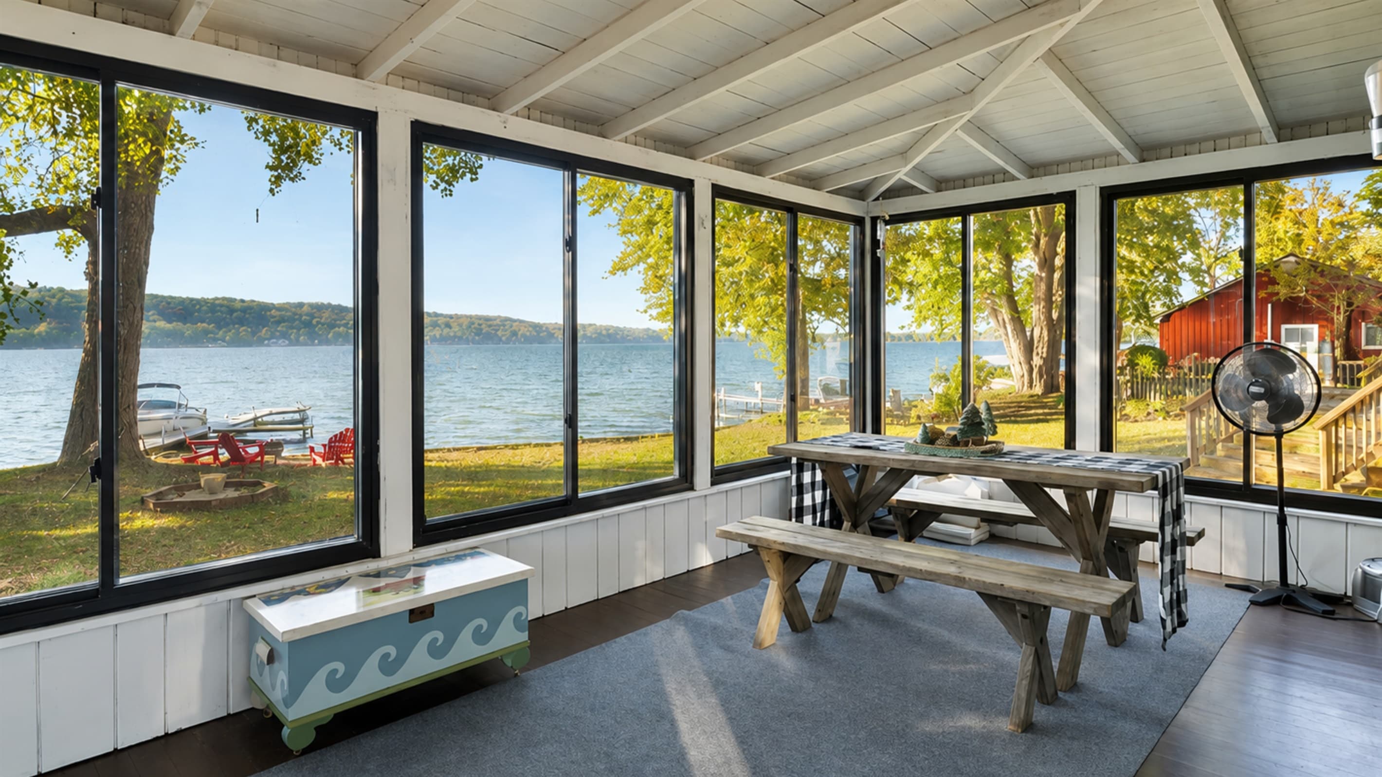 Screened porch with dining and seating