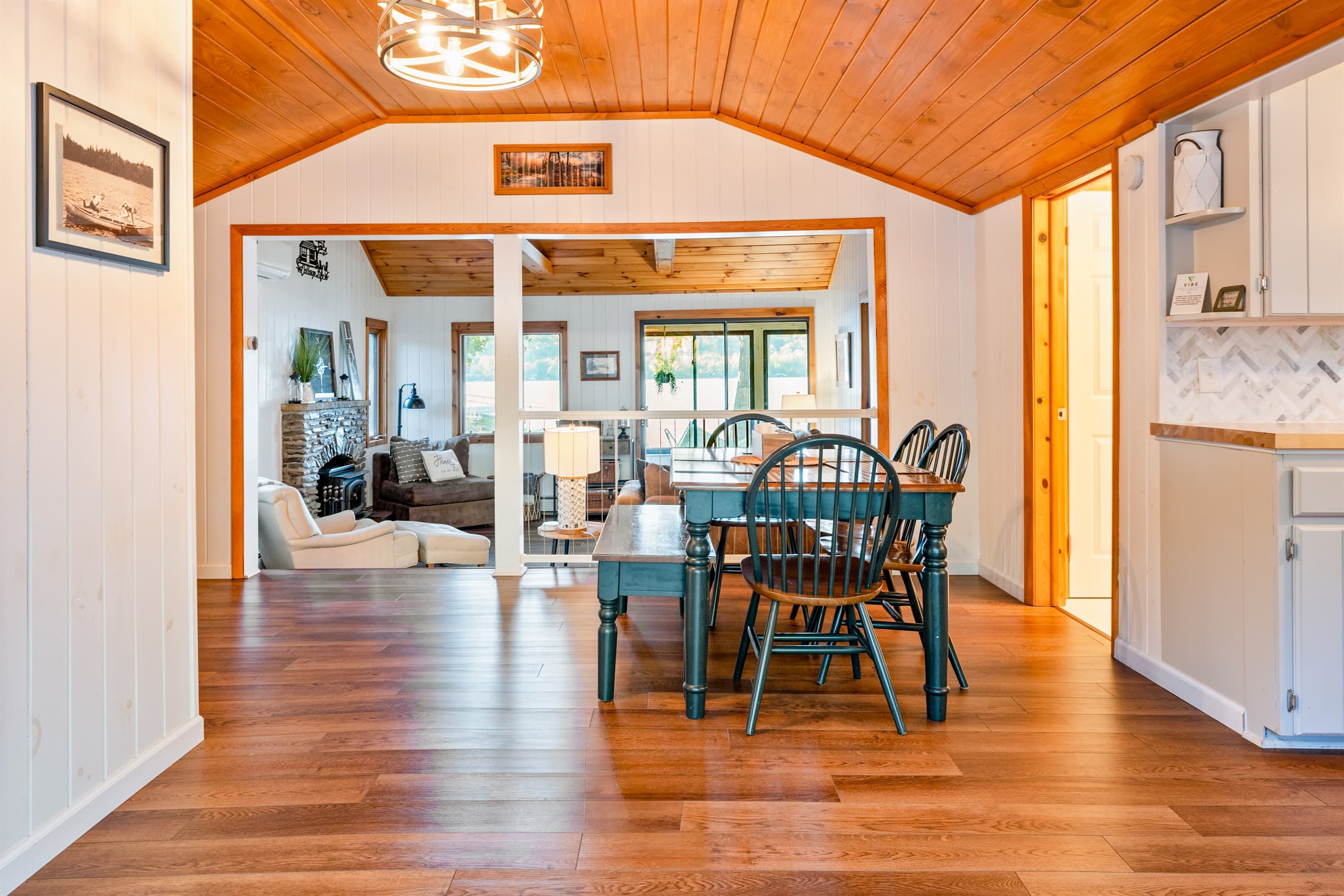 Dining room with nearby bathroom