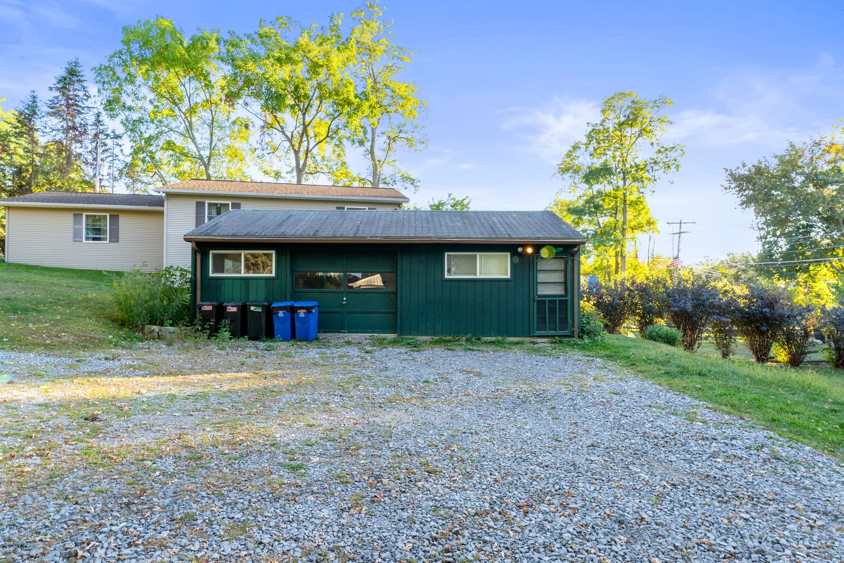 Detached garage beside the driveway