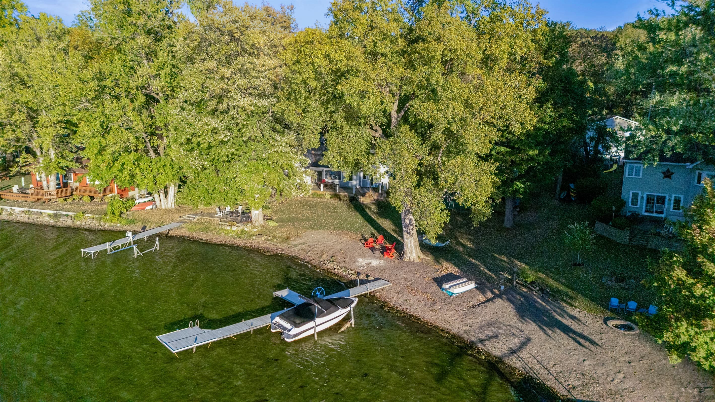 Aerial view of the dock and shoreline