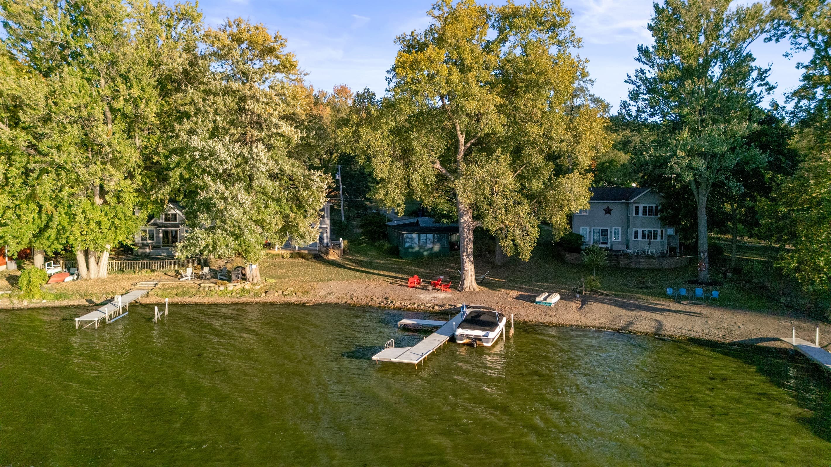Aerial view of the lawn and house