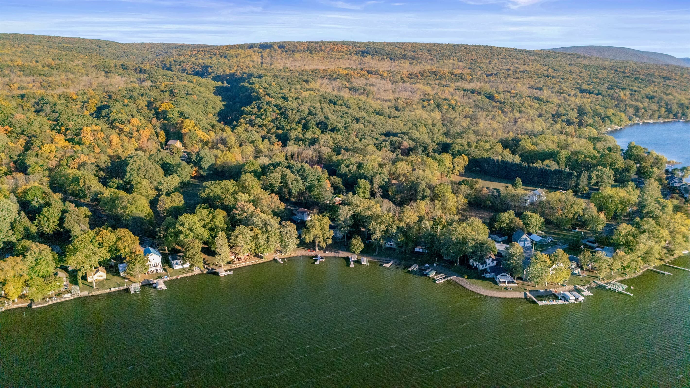 Wide aerial view across the water