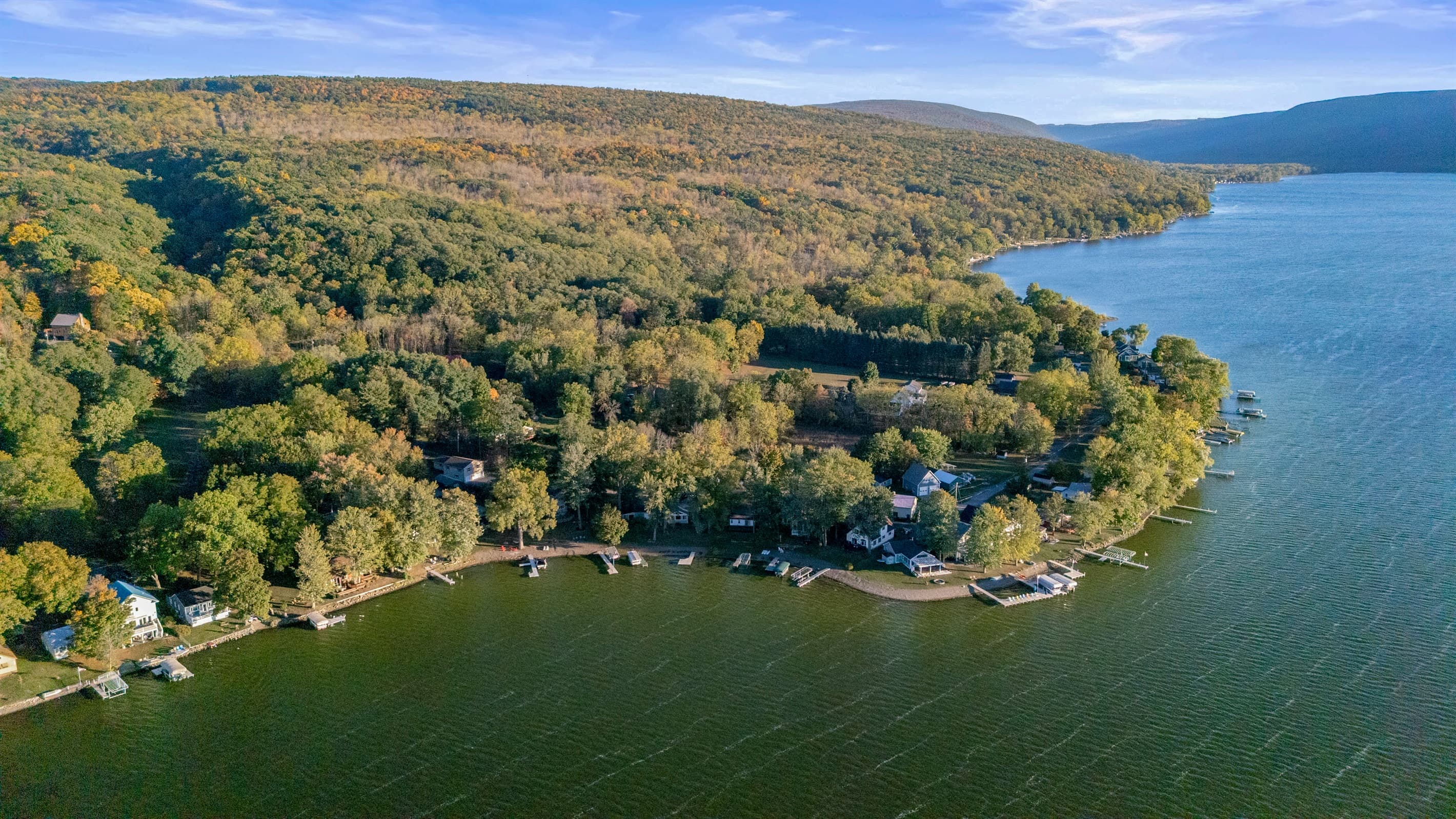 Wide aerial view across the water