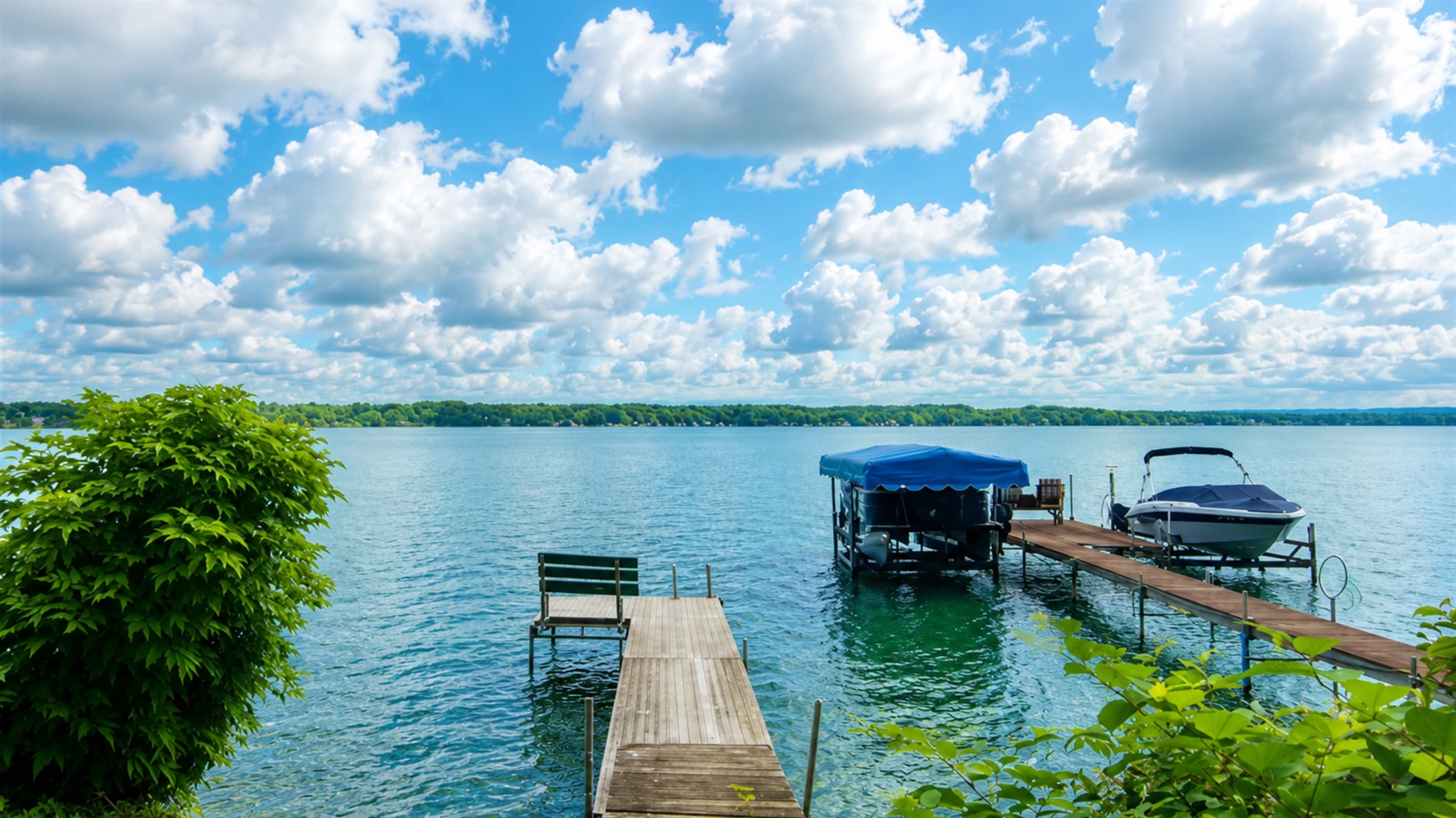 Shoreline dock extending into the lake