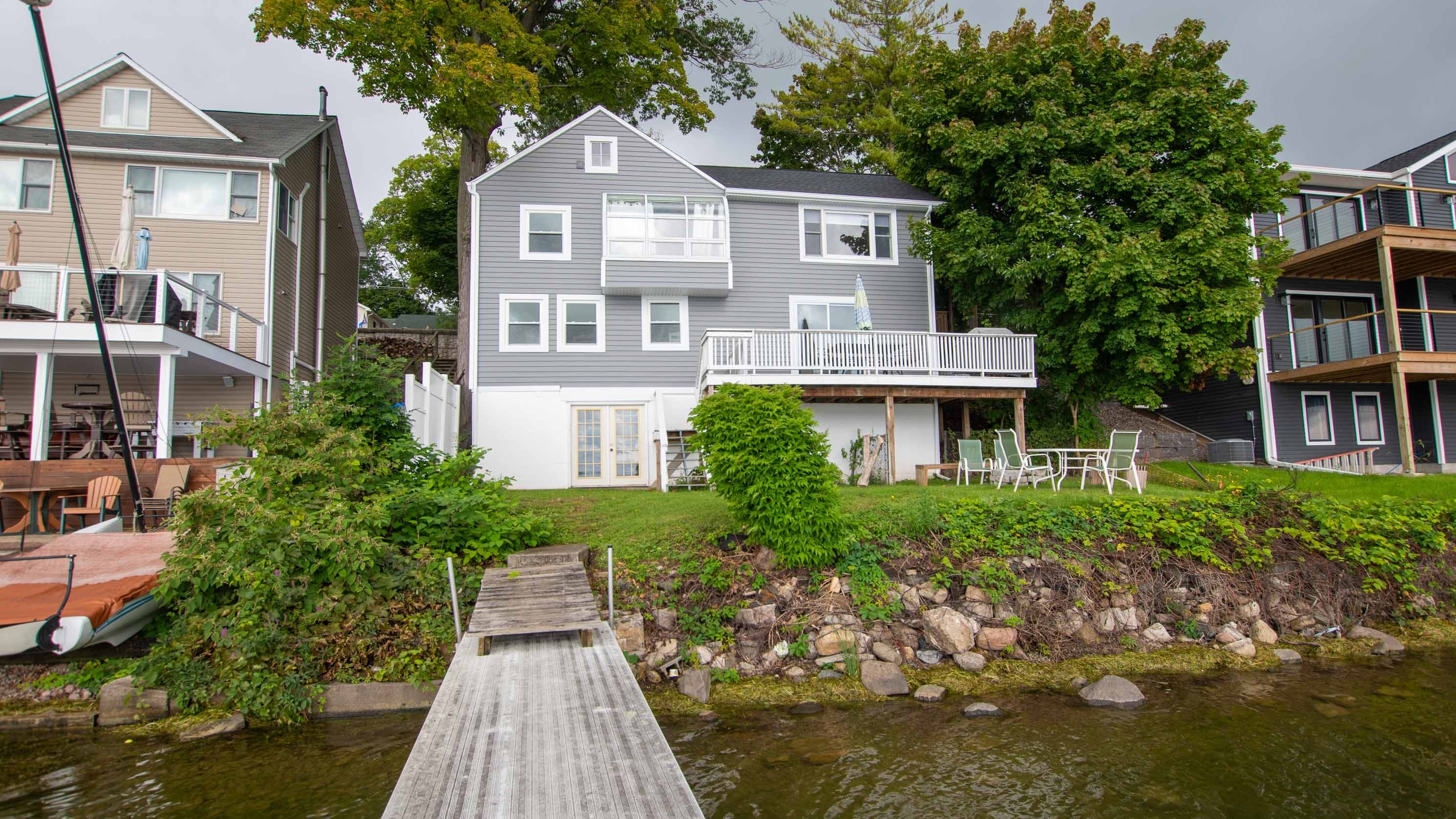 Lakeside view of the gray house