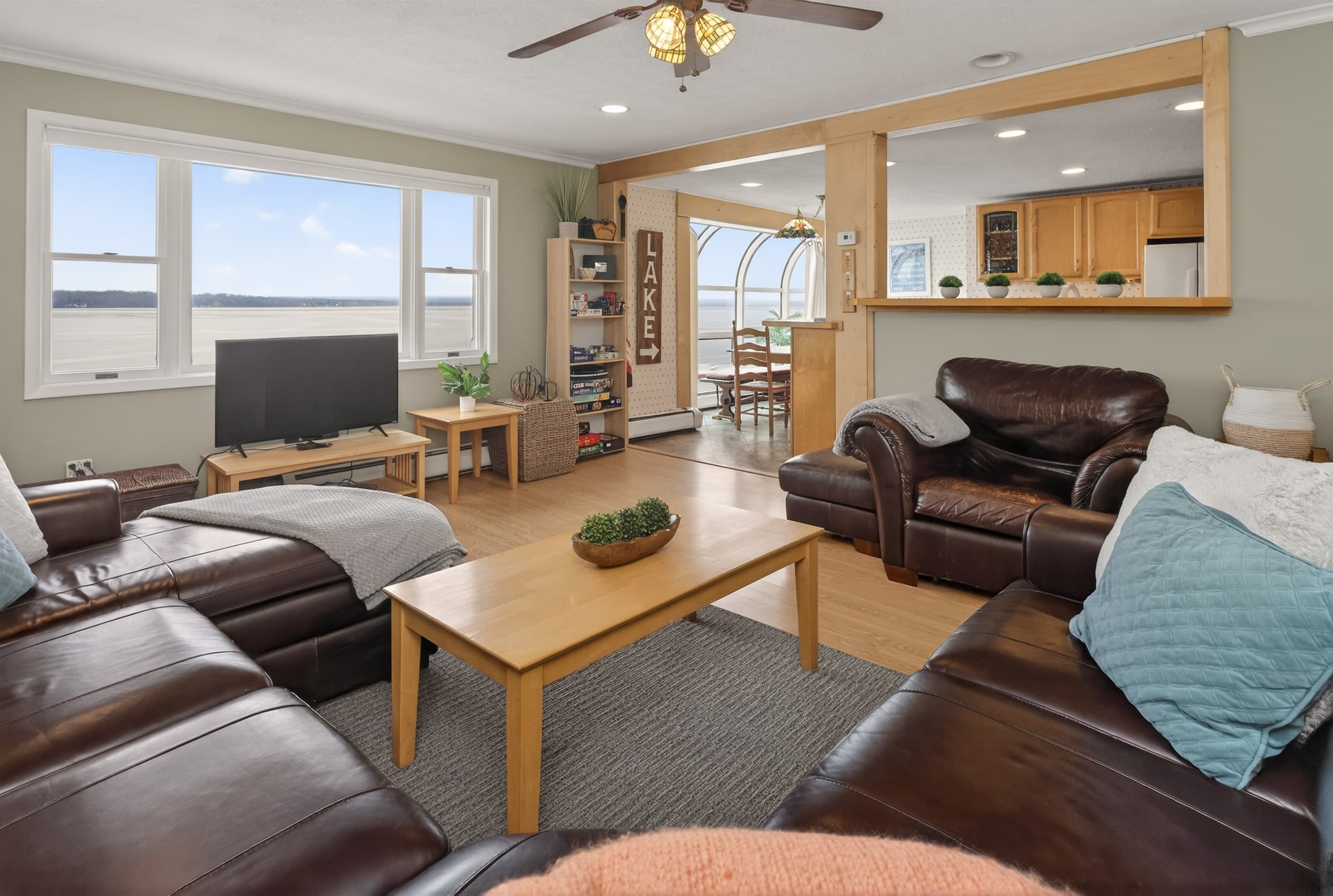 Living room with sectional and television