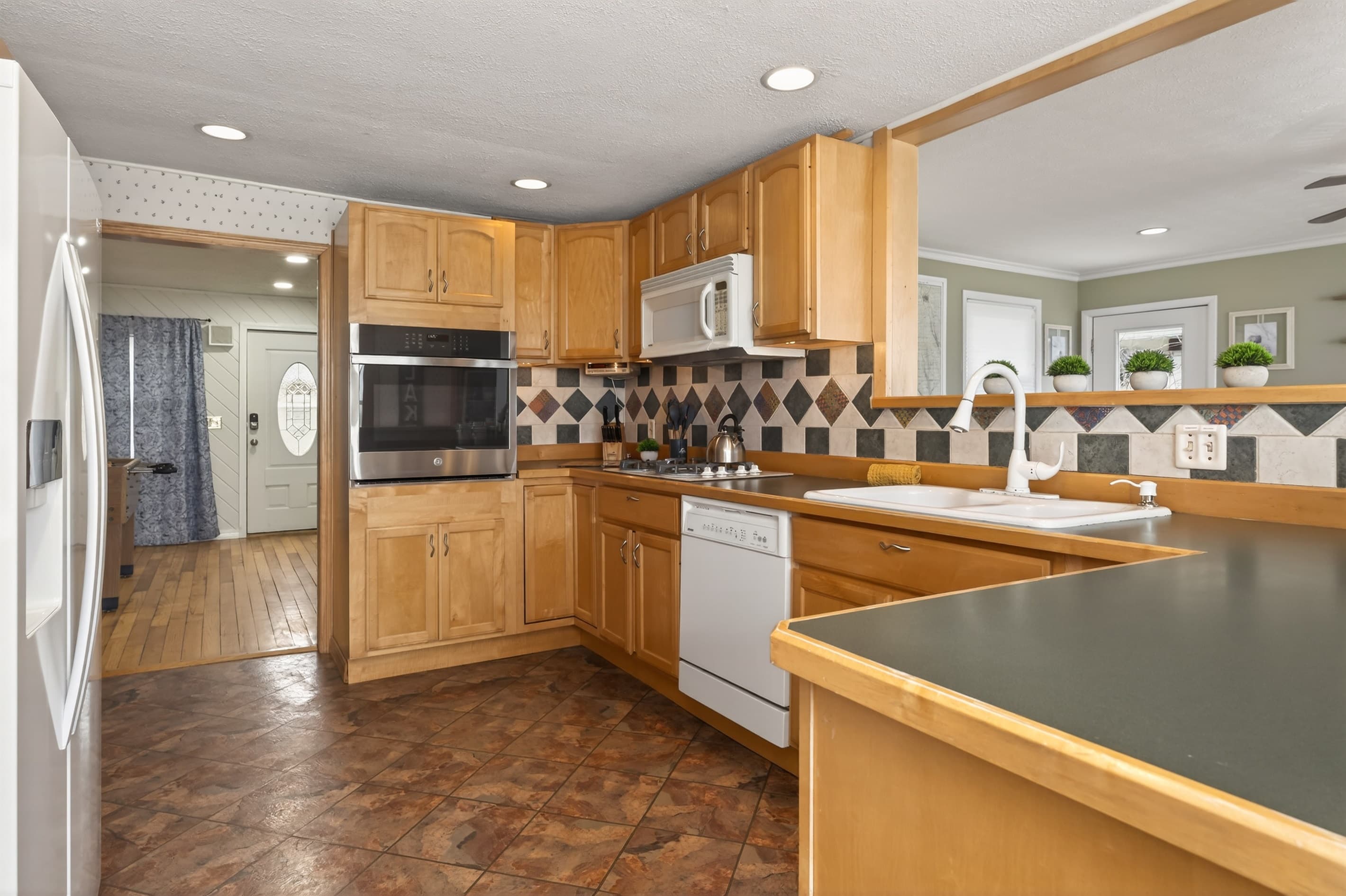 Kitchen counter with barstool seating